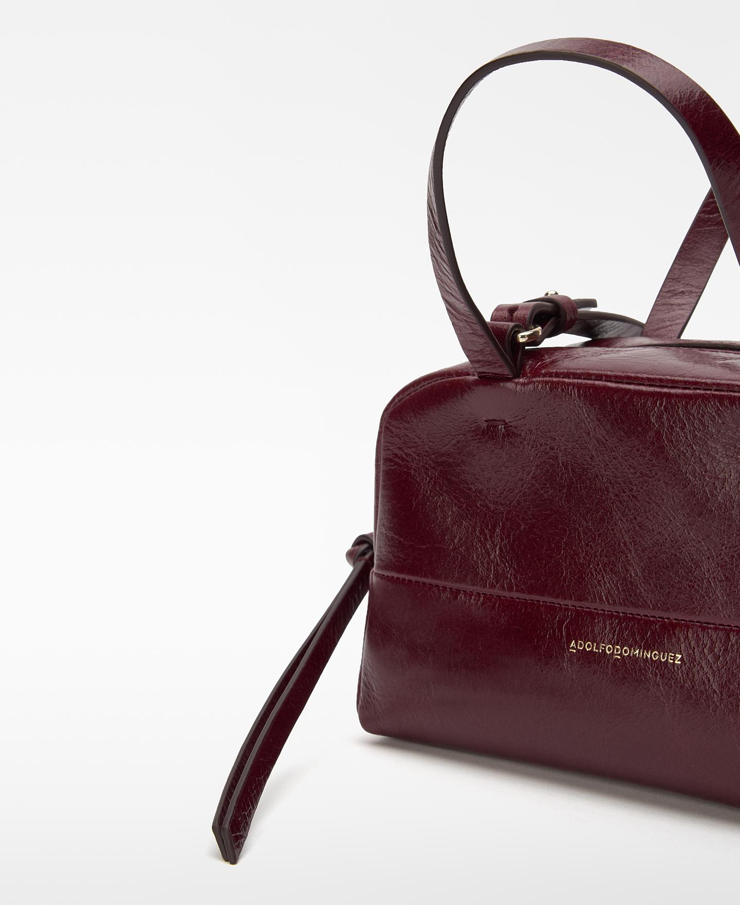 Bolso de mano de mujer orión de piel con cierre cremallera y textura craquelada - Adolfo Dominguez - Burdeos Burdeos-4