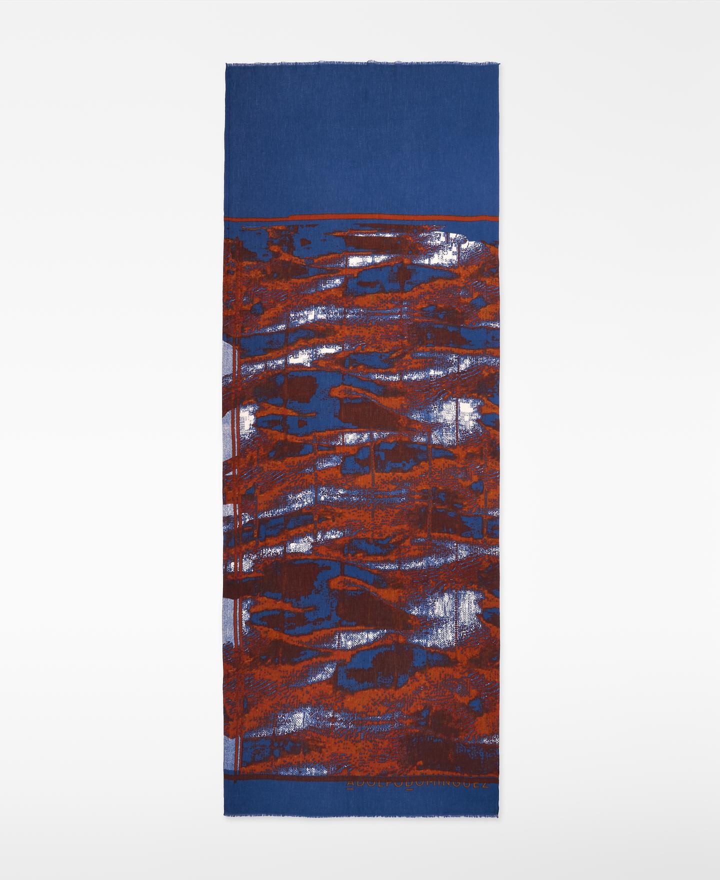 Fular de mujer tipo chal de algodón estampado - Adolfo Dominguez - Azul marino Azul marino-1