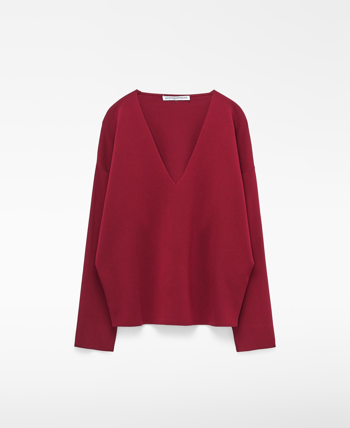 Jersey de mujer con cuello pico y manga larga - Adolfo Dominguez - Rojo Rojo-5
