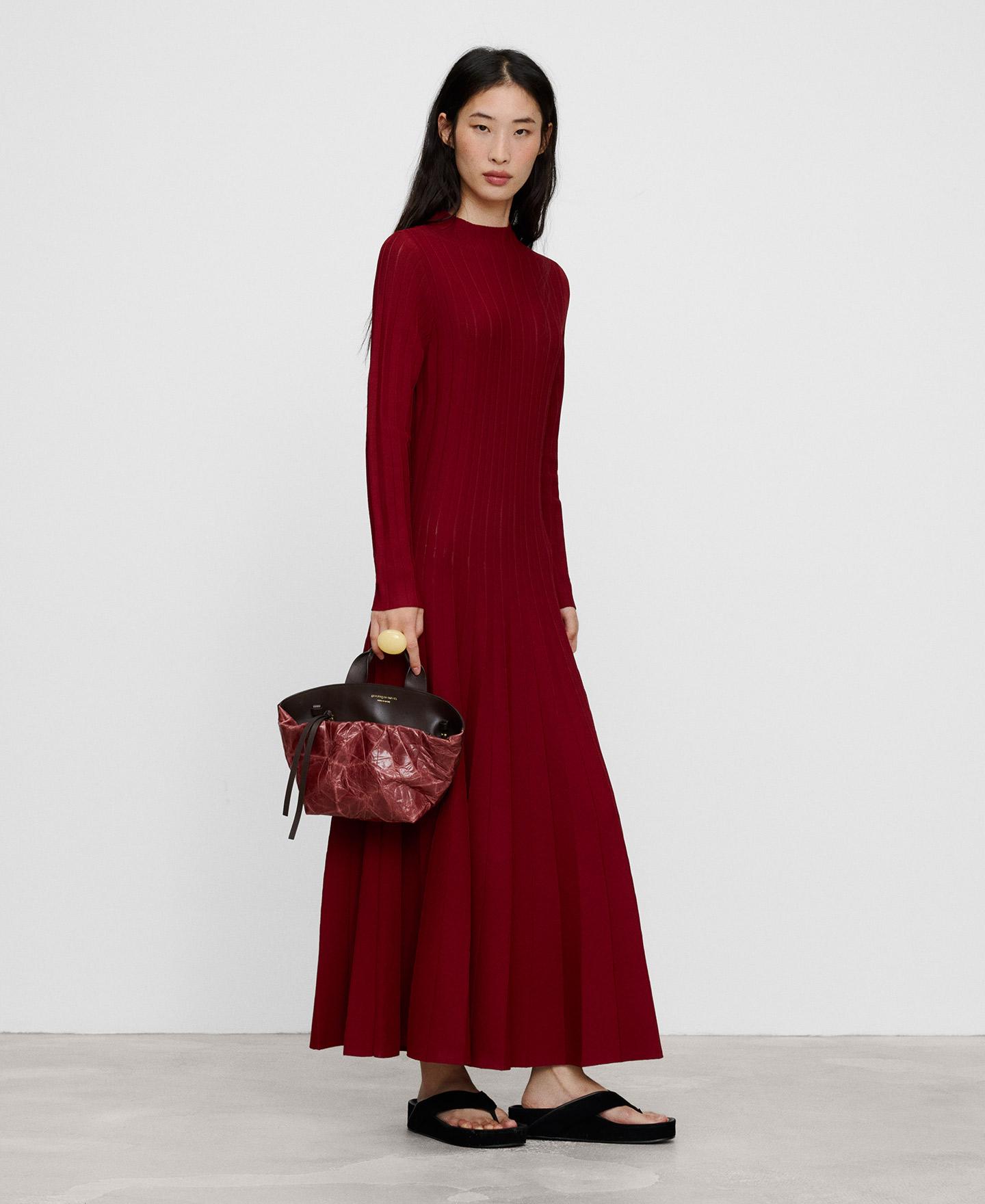 Vestido midi de manga larga con cuello perkins - Adolfo Dominguez - Rojo Rojo-2