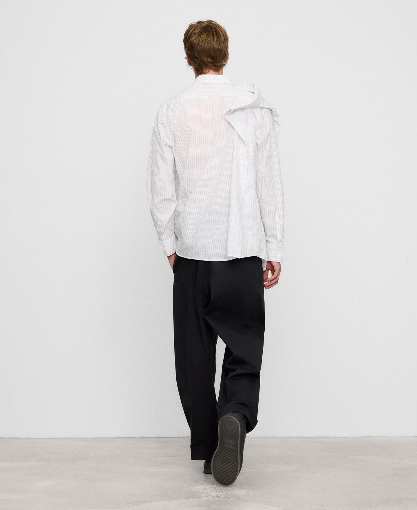 Camisa de hombre de rayas efecto arrugado con manga superpuesta - Adolfo Dominguez - Blanco Blanco-3