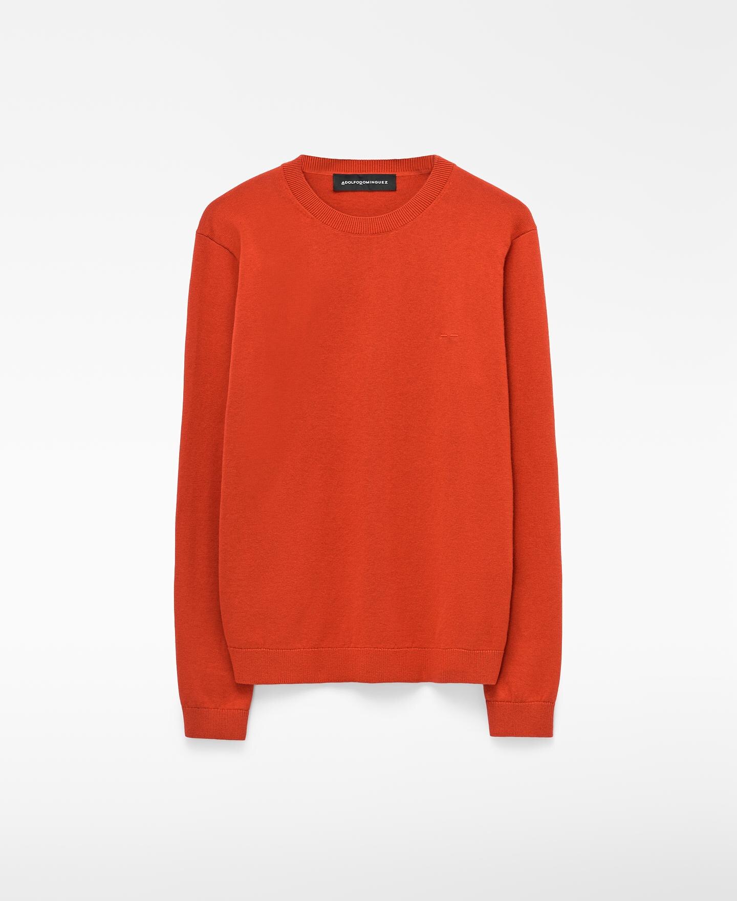 Jersey de hombre regular fit con cuello caja en lana y algodón - Adolfo Dominguez - Naranja fuerte Naranja fuerte-6