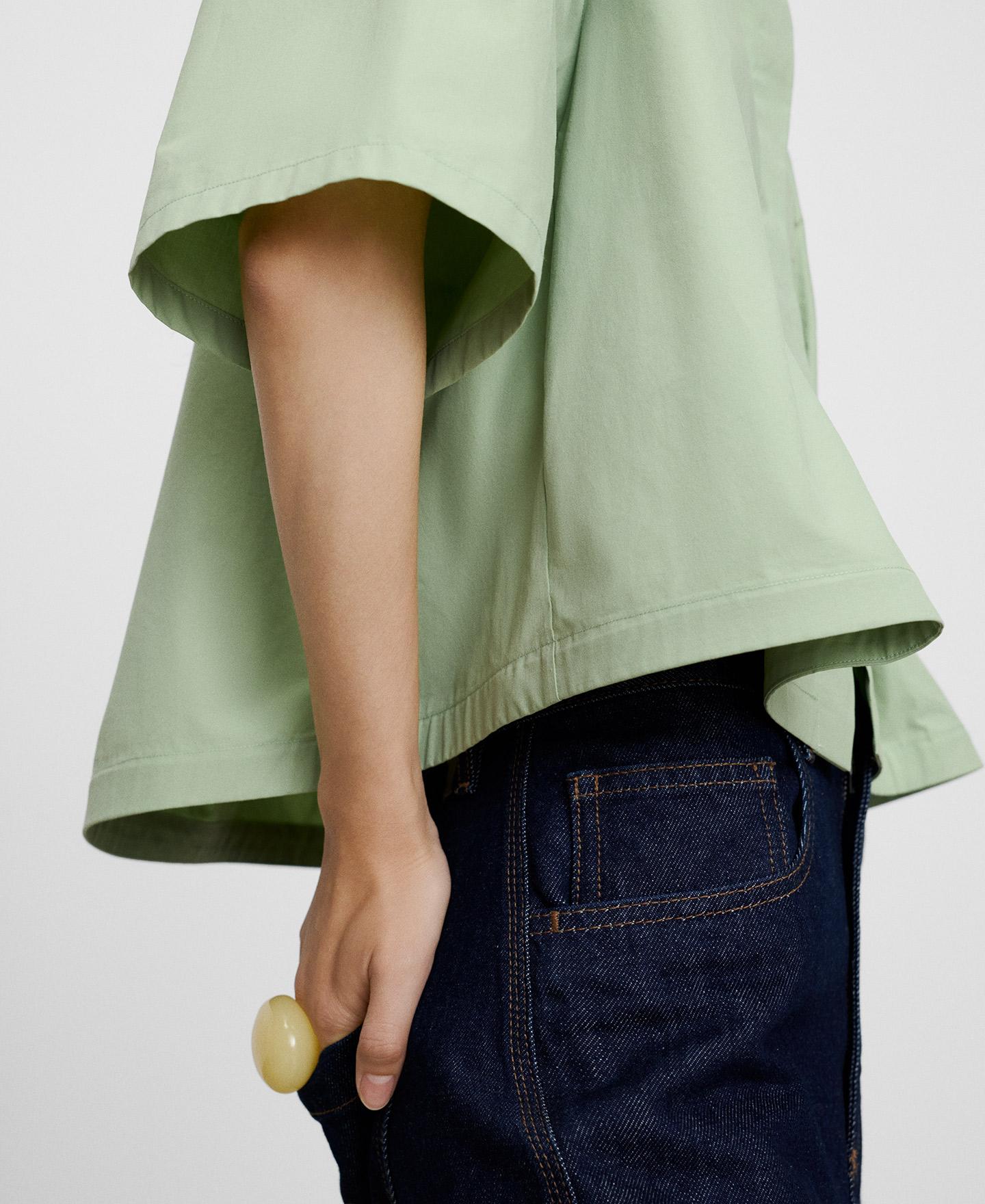 Camisa evasé de mujer con cuello italiano de algodón - Adolfo Dominguez - Verde Verde-4