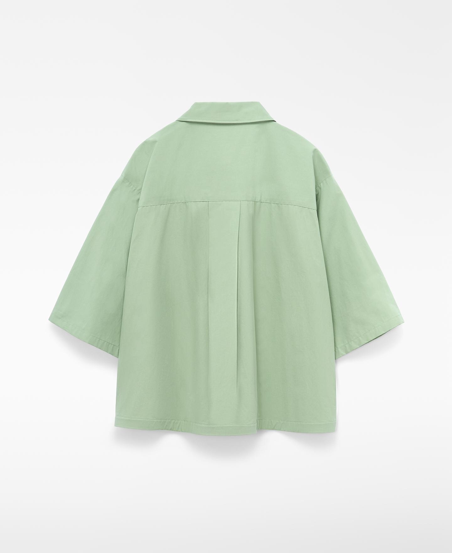 Camisa evasé de mujer con cuello italiano de algodón - Adolfo Dominguez - Verde Verde-5