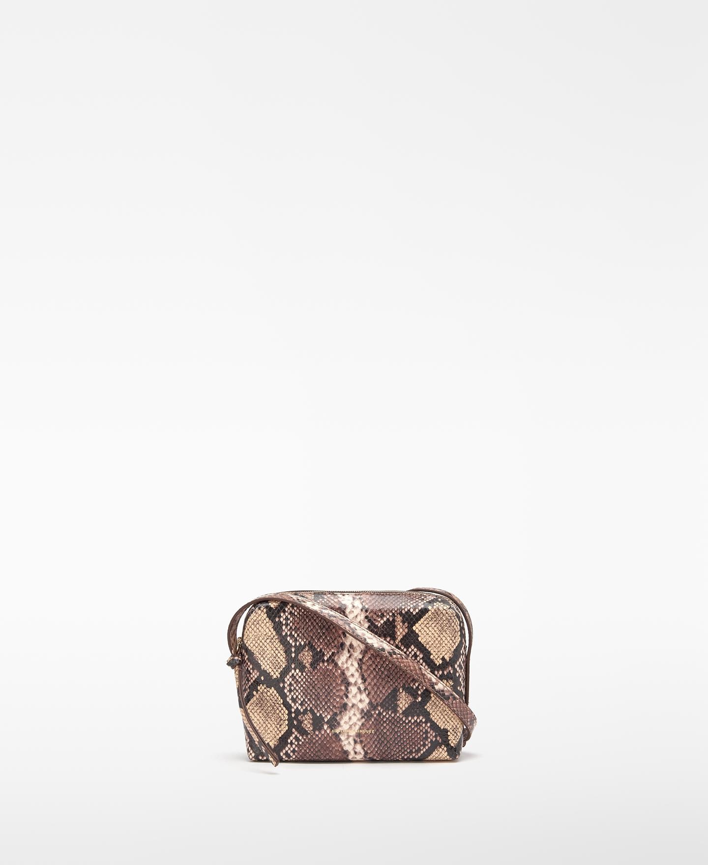 Imagen 0 de Bandolera de mujer mini de piel con grabado serpiente orión Marrón