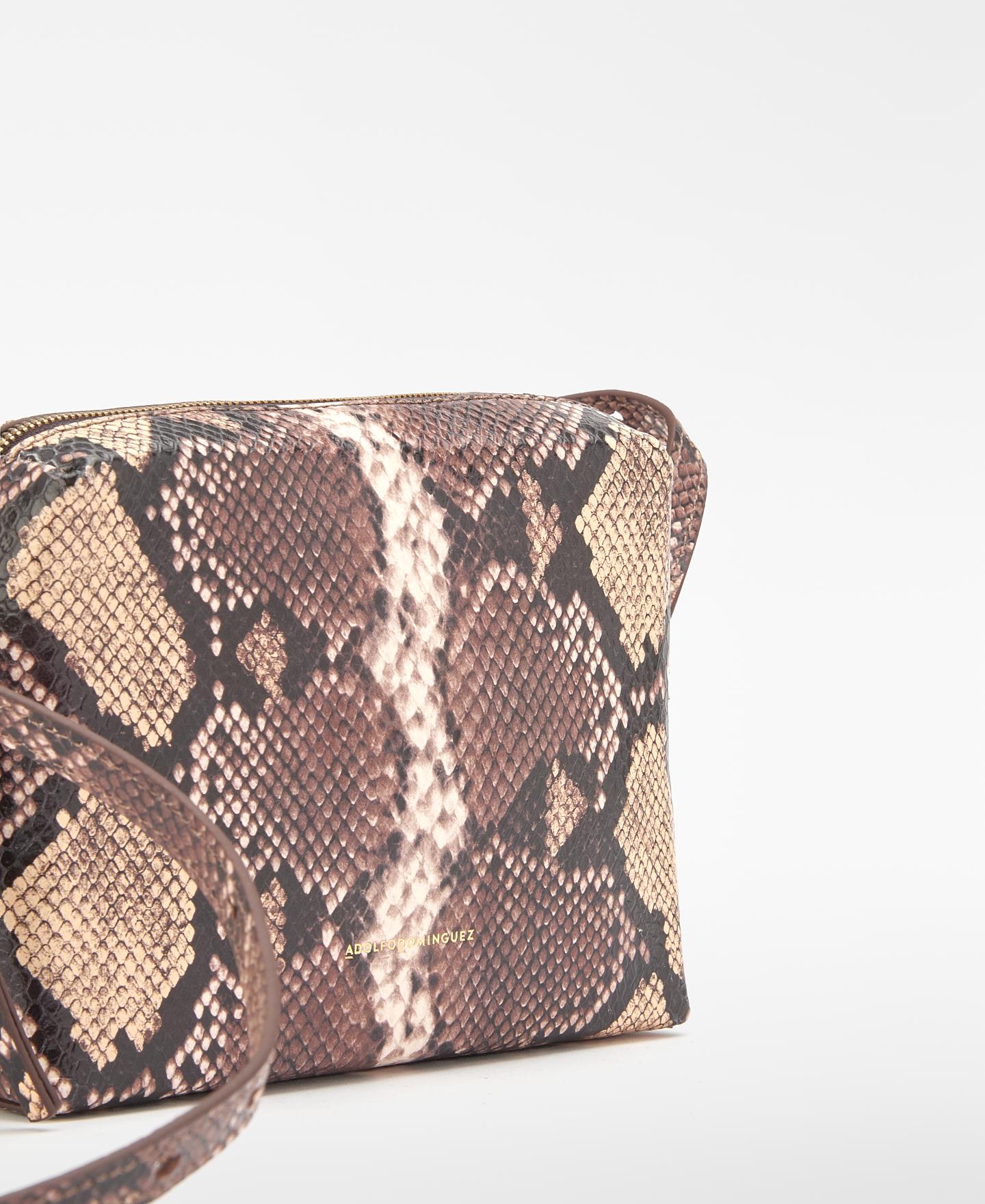Bandolera de mujer mini de piel con grabado serpiente orión - Adolfo Dominguez - Marrón Marrón-4