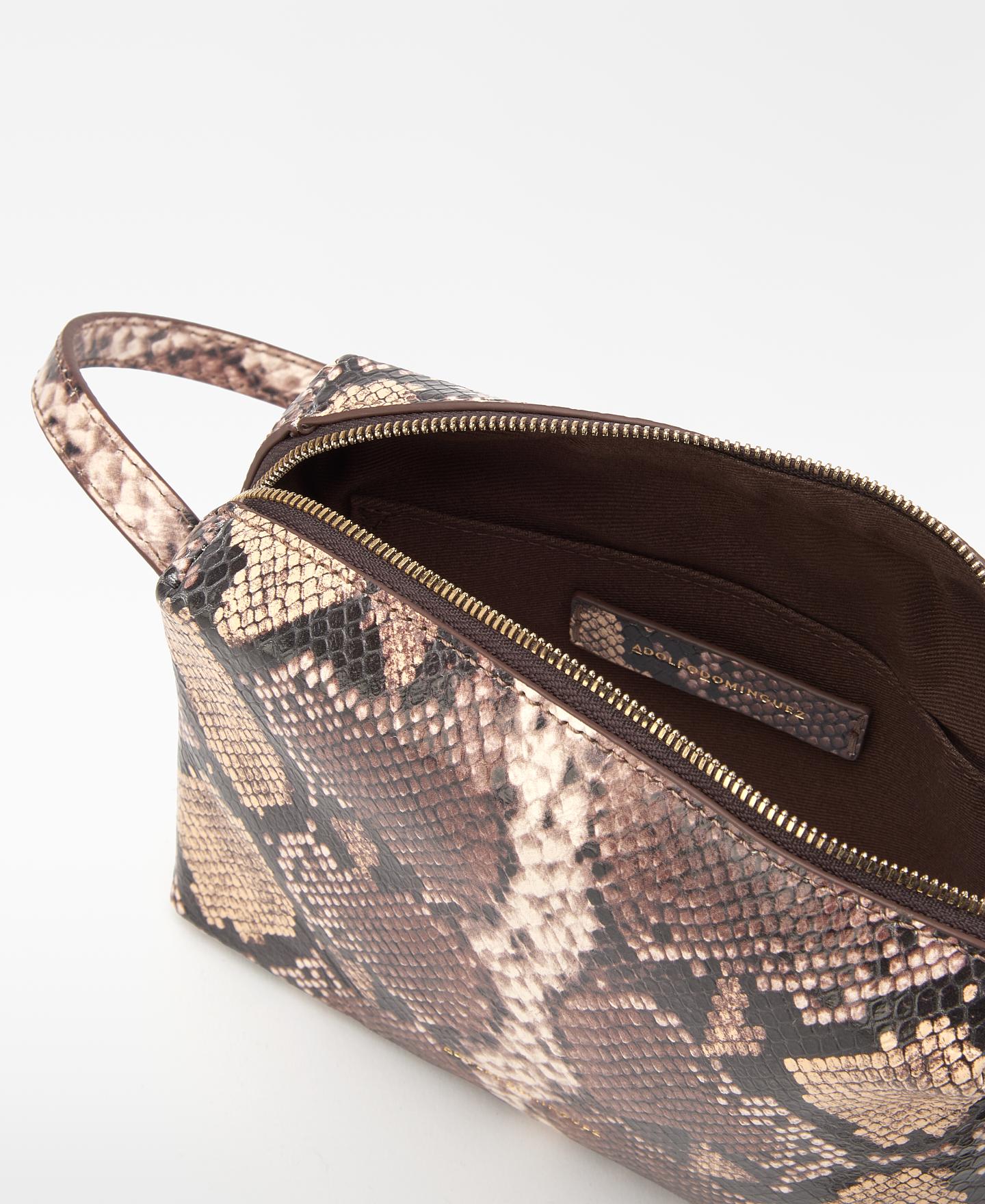 Bandolera de mujer mini de piel con grabado serpiente orión - Adolfo Dominguez - Marrón Marrón-6