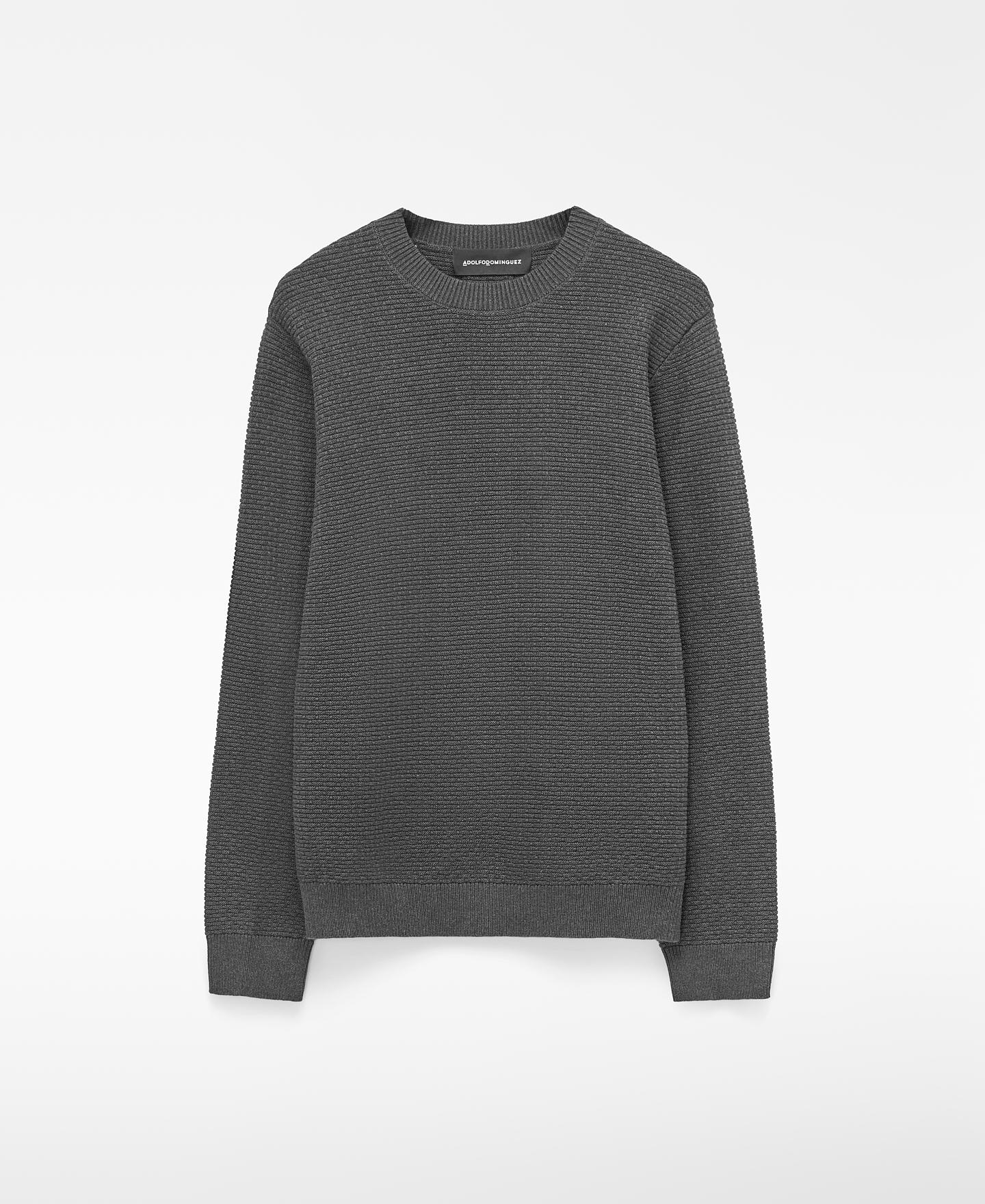 Jersey de hombre de algodón con cuello caja en canalé - Adolfo Dominguez - Gris Gris-1
