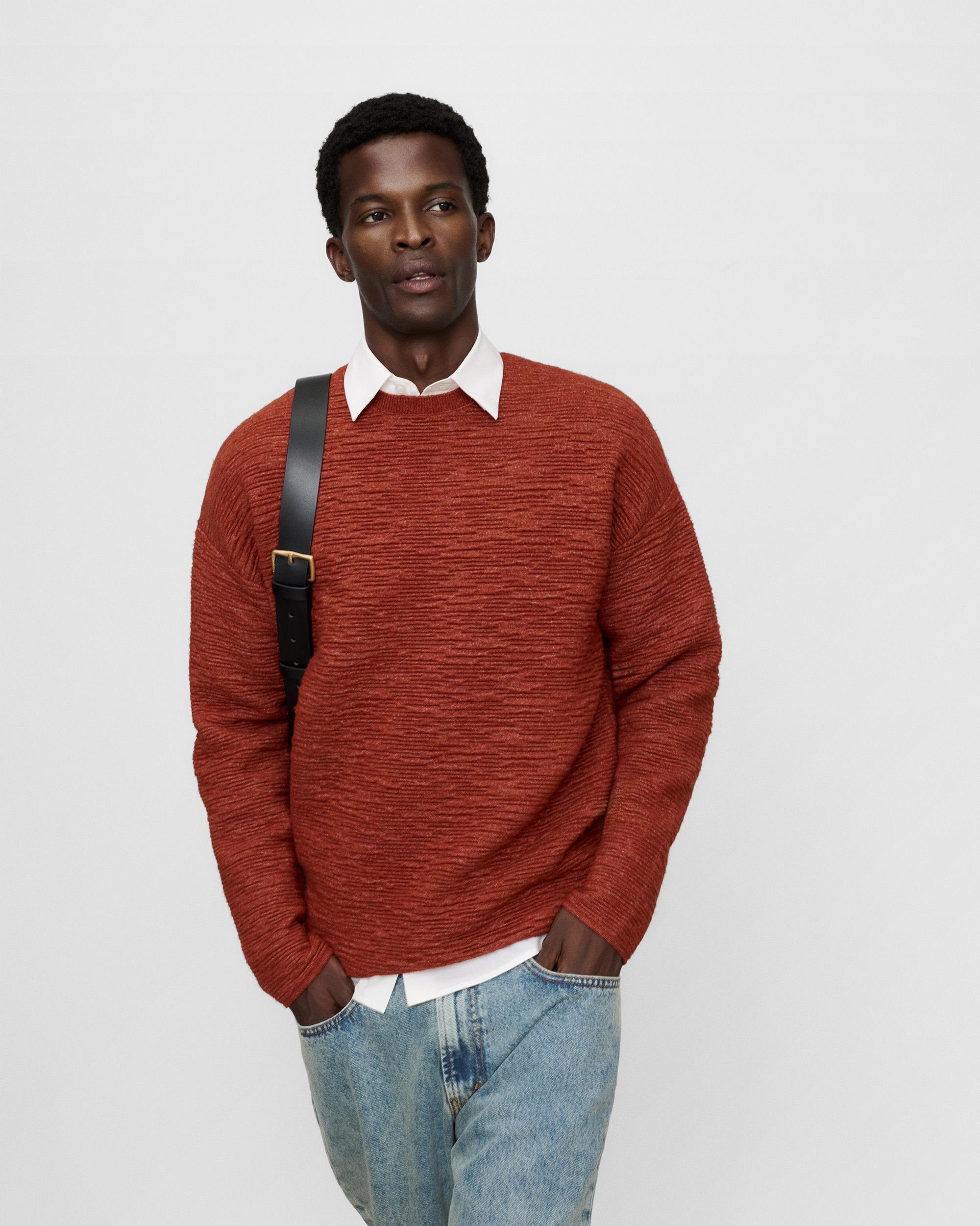 Jersey de hombre cuello caja con textura irregular - Adolfo Dominguez - Rojo Rojo-1