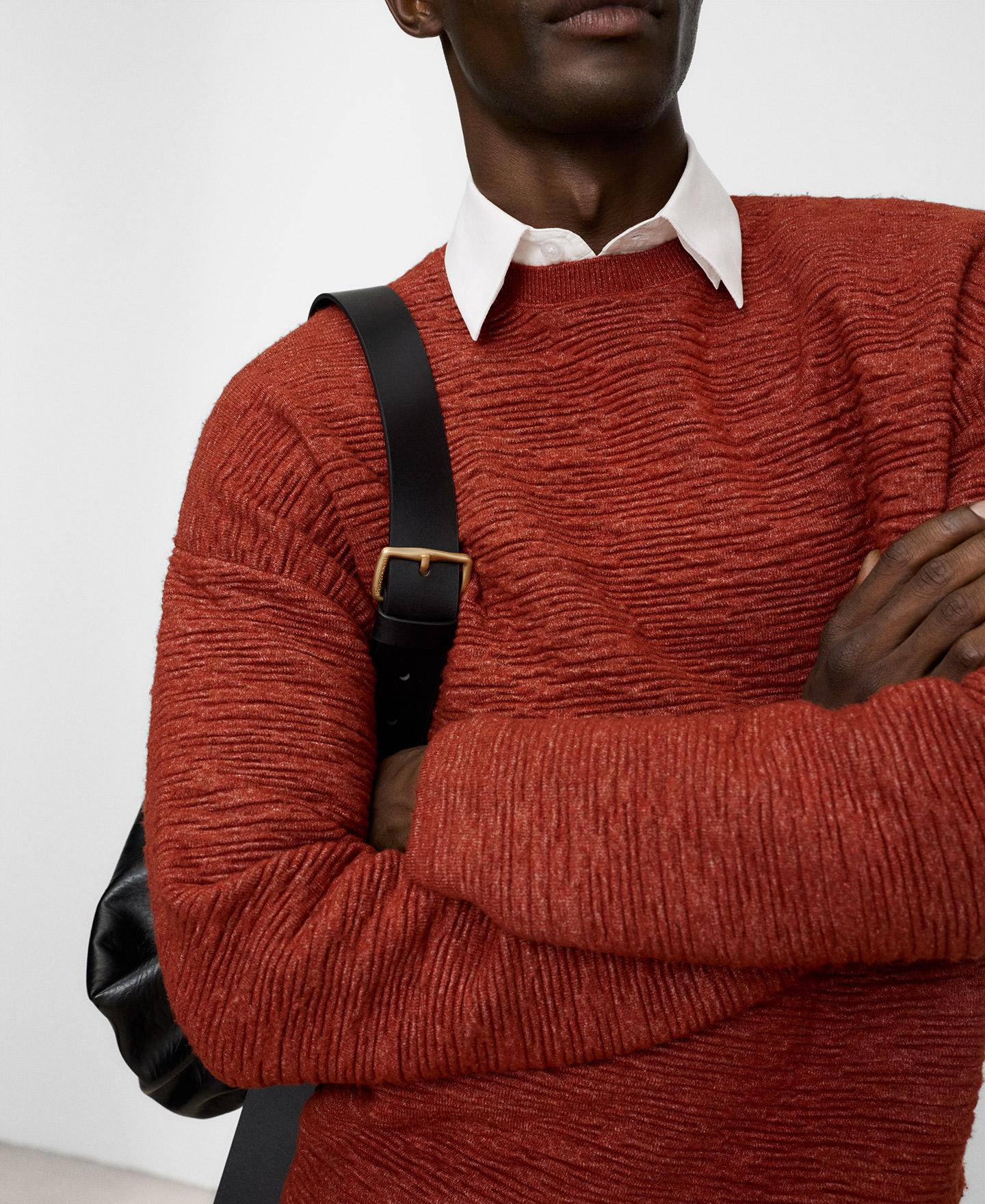 Jersey de hombre cuello caja con textura irregular - Adolfo Dominguez - Rojo Rojo-4