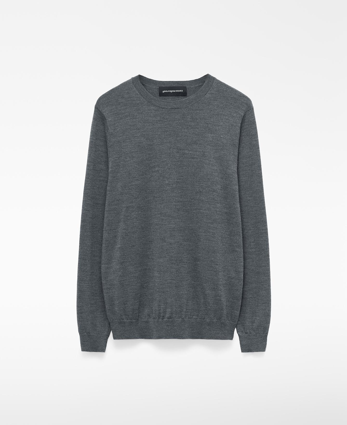 Jersey de hombre con cuello caja de lana merino - Adolfo Dominguez - Gris Gris-6