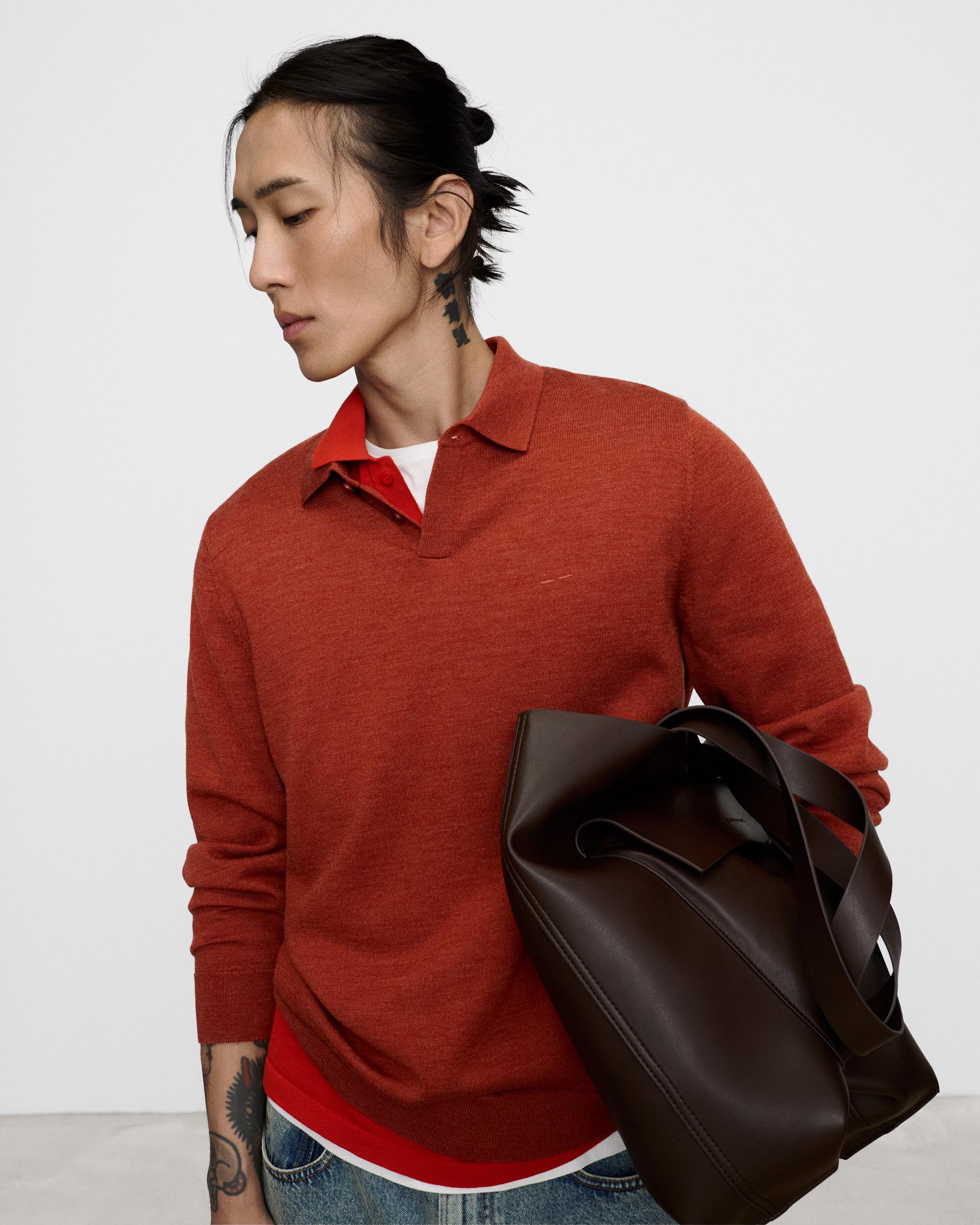 Polo de hombre de lana merino con cuello italiano - Adolfo Dominguez - Rojo Rojo-1