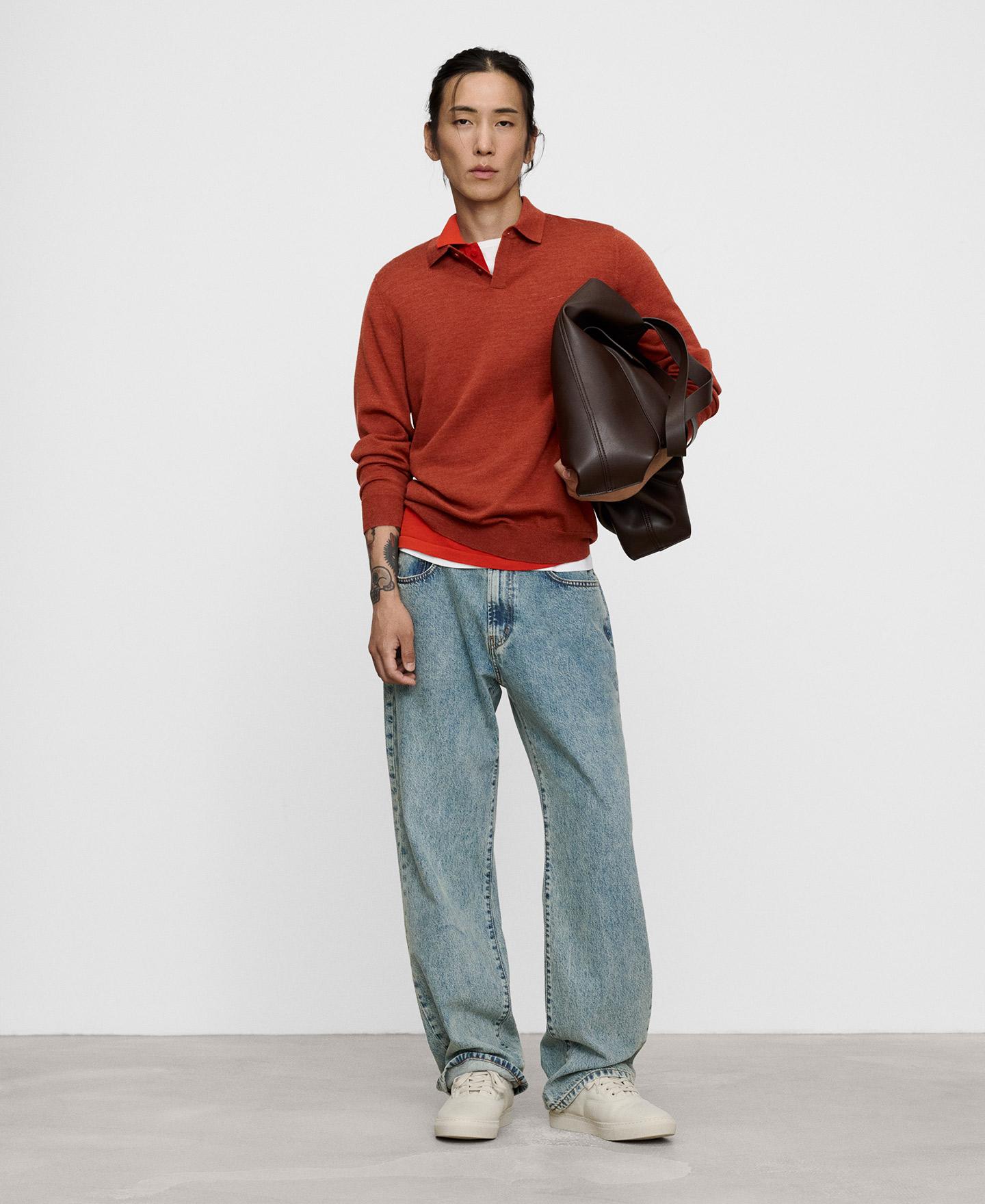Polo de hombre de lana merino con cuello italiano - Adolfo Dominguez - Rojo Rojo-2
