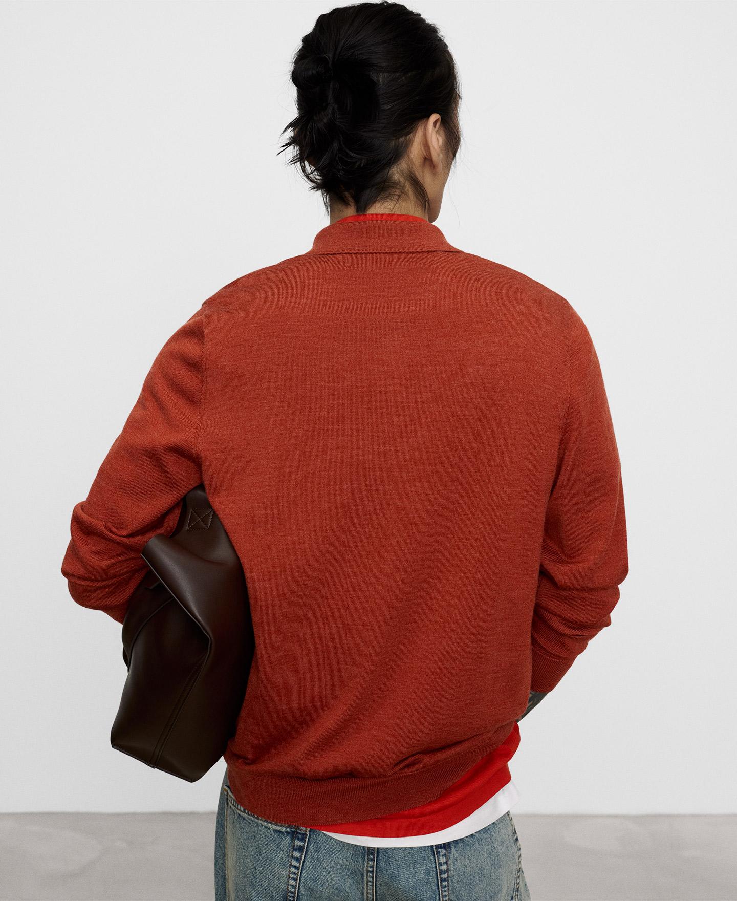 Polo de hombre de lana merino con cuello italiano - Adolfo Dominguez - Rojo Rojo-3