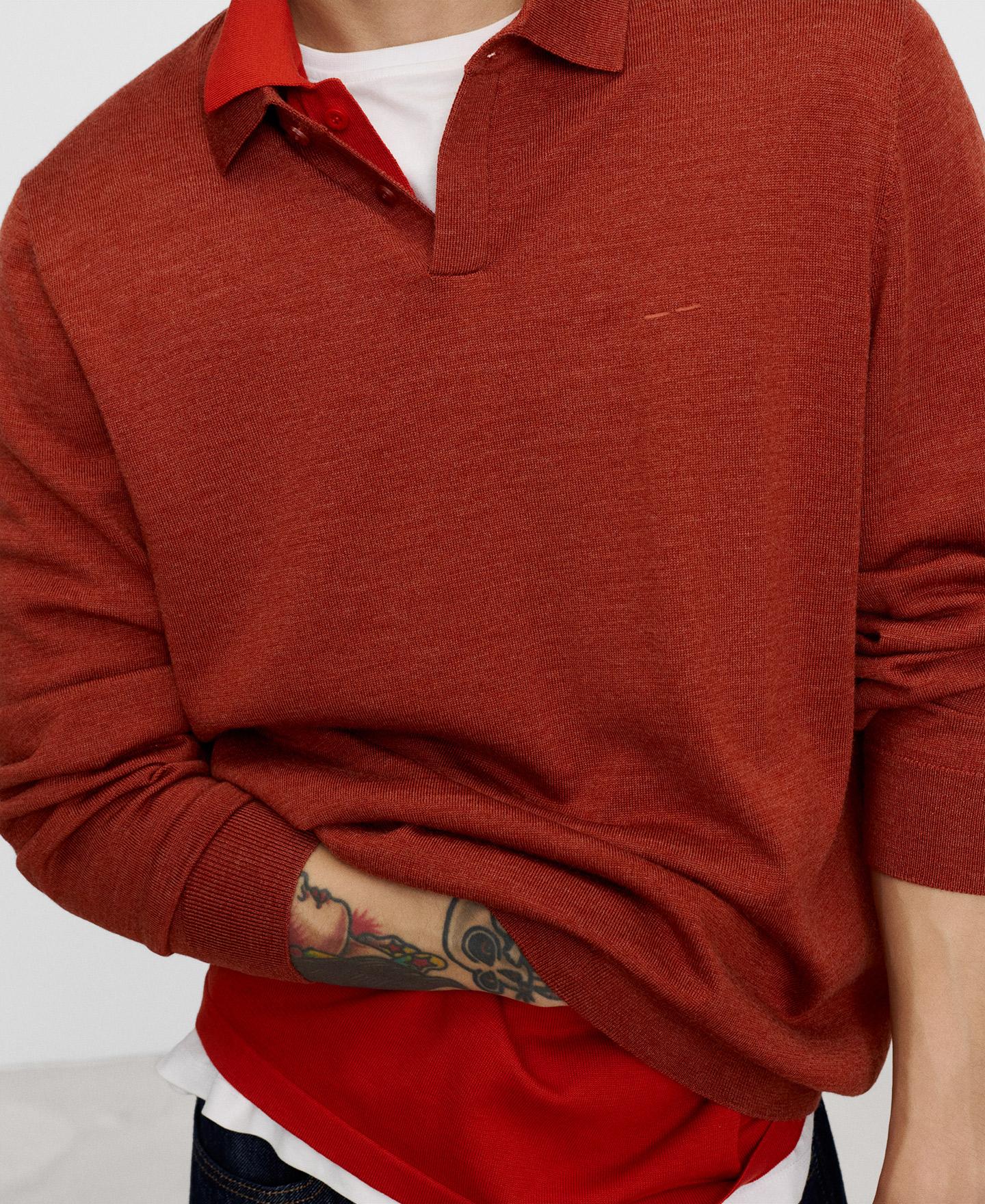 Polo de hombre de lana merino con cuello italiano - Adolfo Dominguez - Rojo Rojo-4