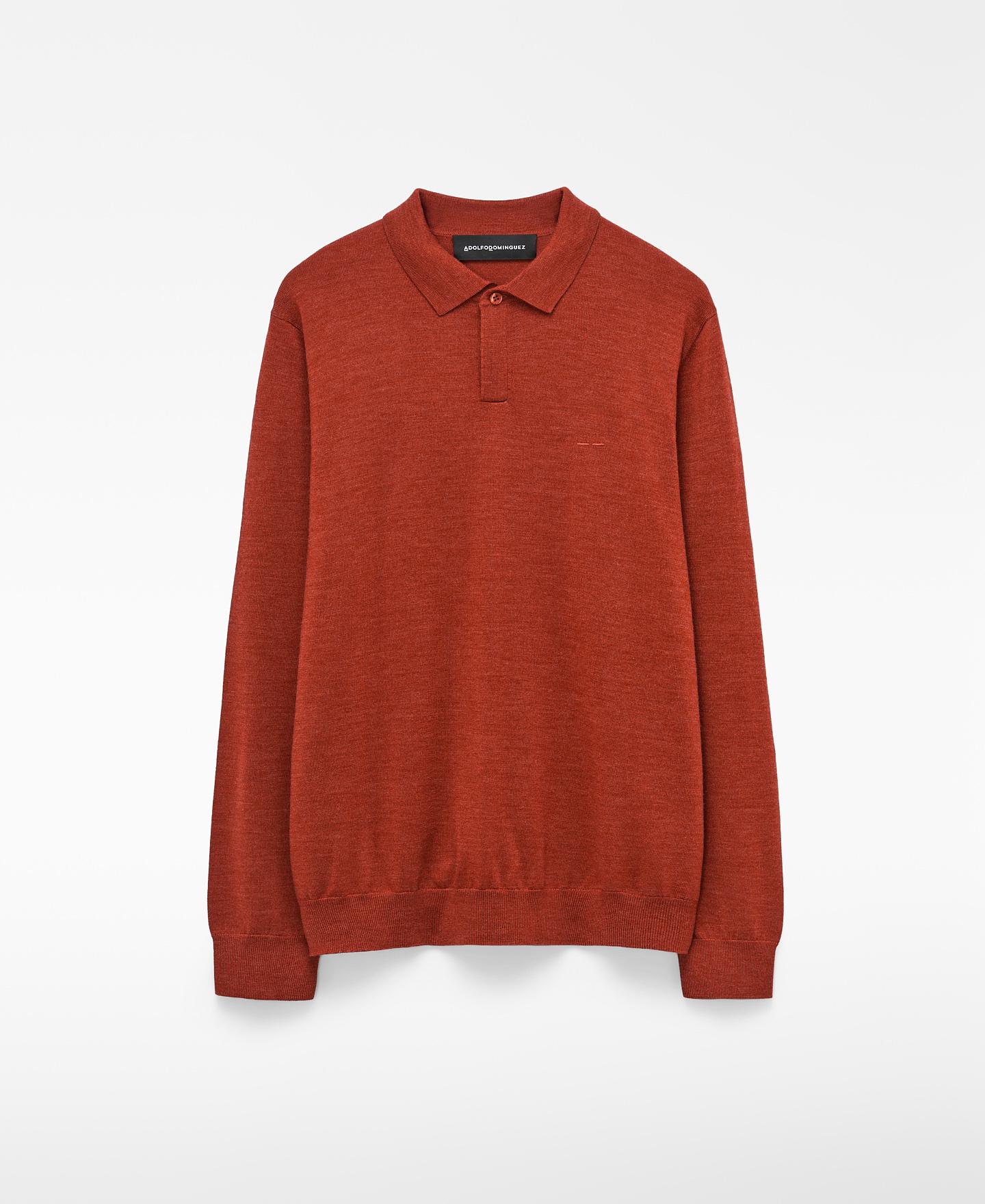 Polo de hombre de lana merino con cuello italiano - Adolfo Dominguez - Rojo Rojo-6