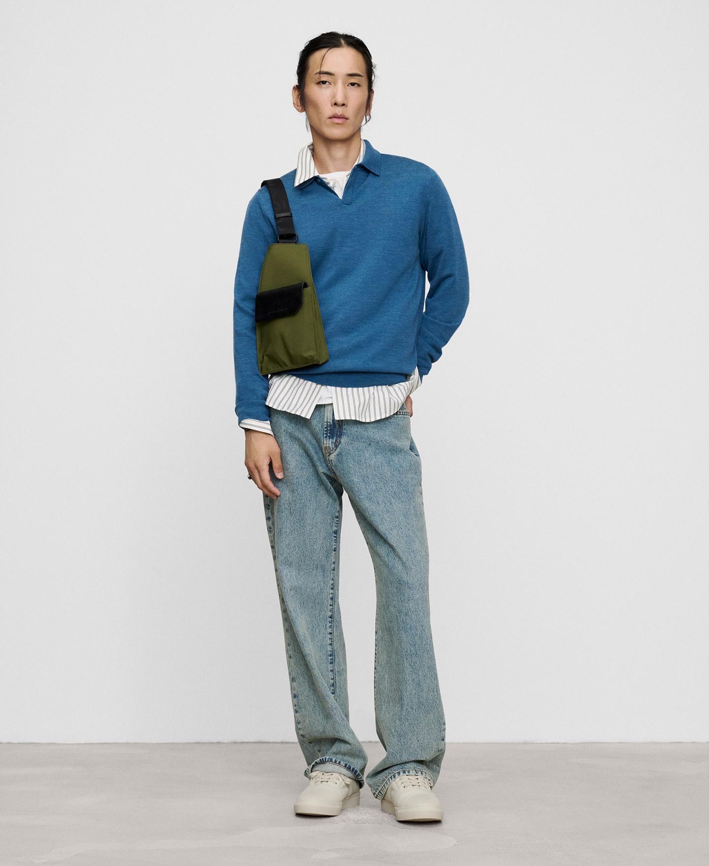 Polo de manga larga de hombre en lana merino - Adolfo Dominguez - Azul Azul-2