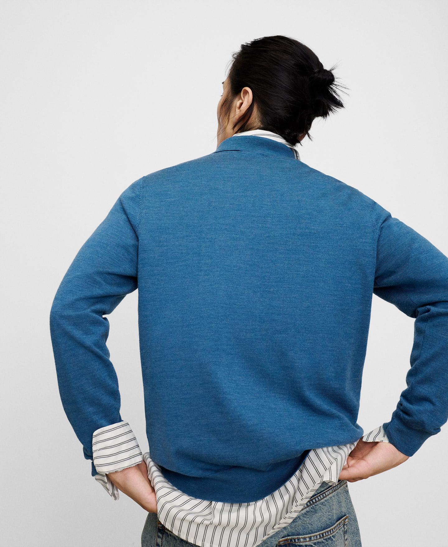 Polo de manga larga de hombre en lana merino - Adolfo Dominguez - Azul Azul-3