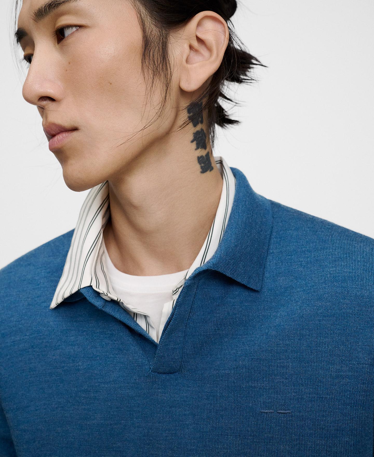 Polo de manga larga de hombre en lana merino - Adolfo Dominguez - Azul Azul-6