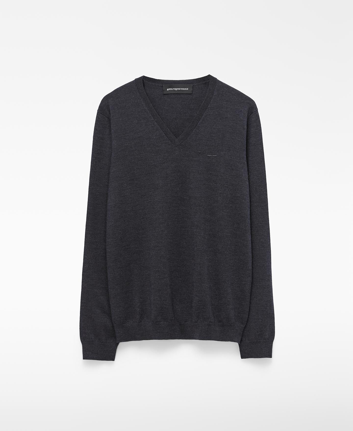 Imagen 0 de Jersey de hombre con cuello pico de lana merino Gris