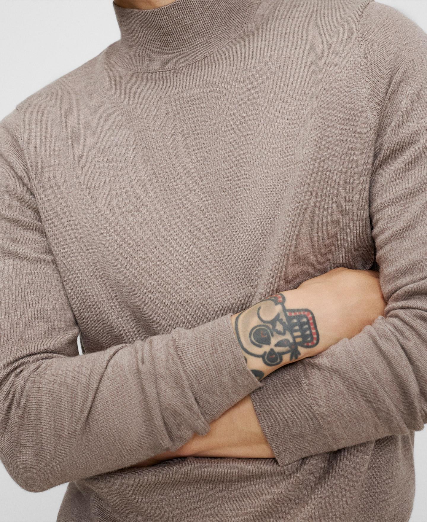 Jersey de hombre con cuello perkins en lana merino - Adolfo Dominguez - Marrón Marrón-4