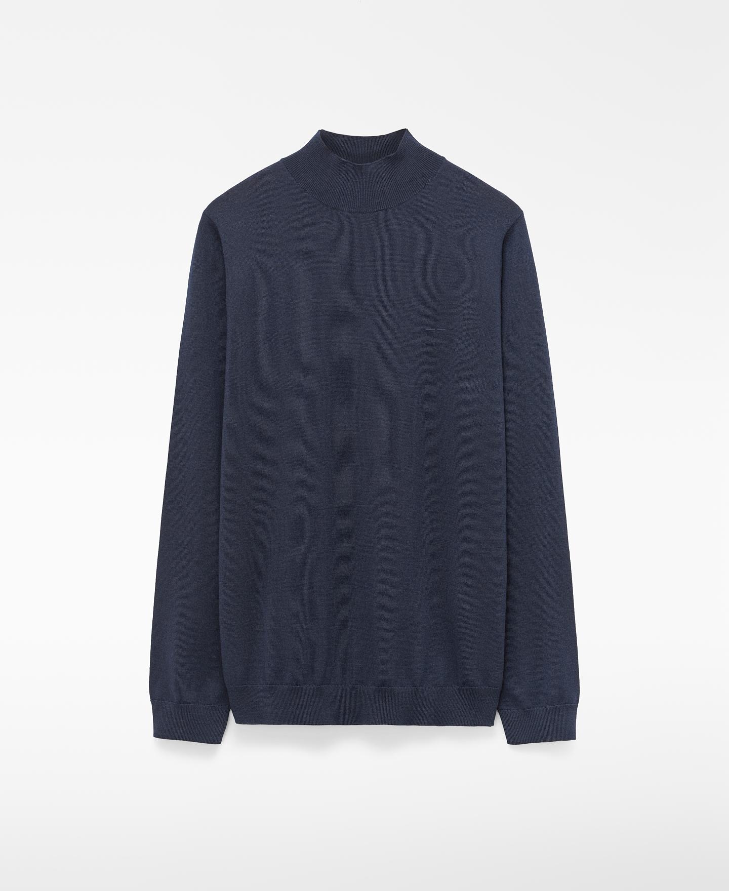 Jersey de hombre con cuello perkins en lana merino - Adolfo Dominguez - Azul marino Azul marino-6