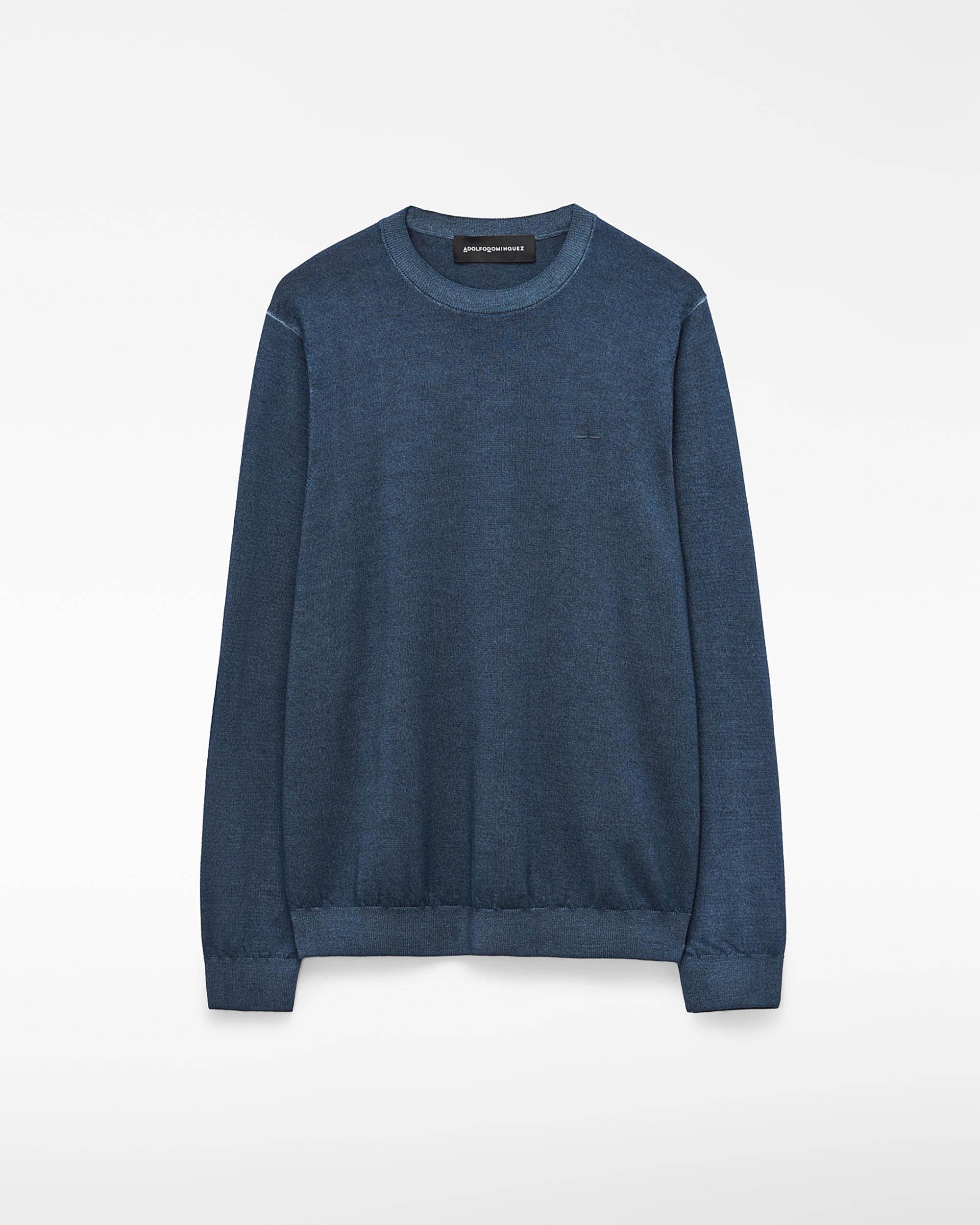 Jersey de hombre de lana merino con cuello caja - Adolfo Dominguez - Azul Azul-1