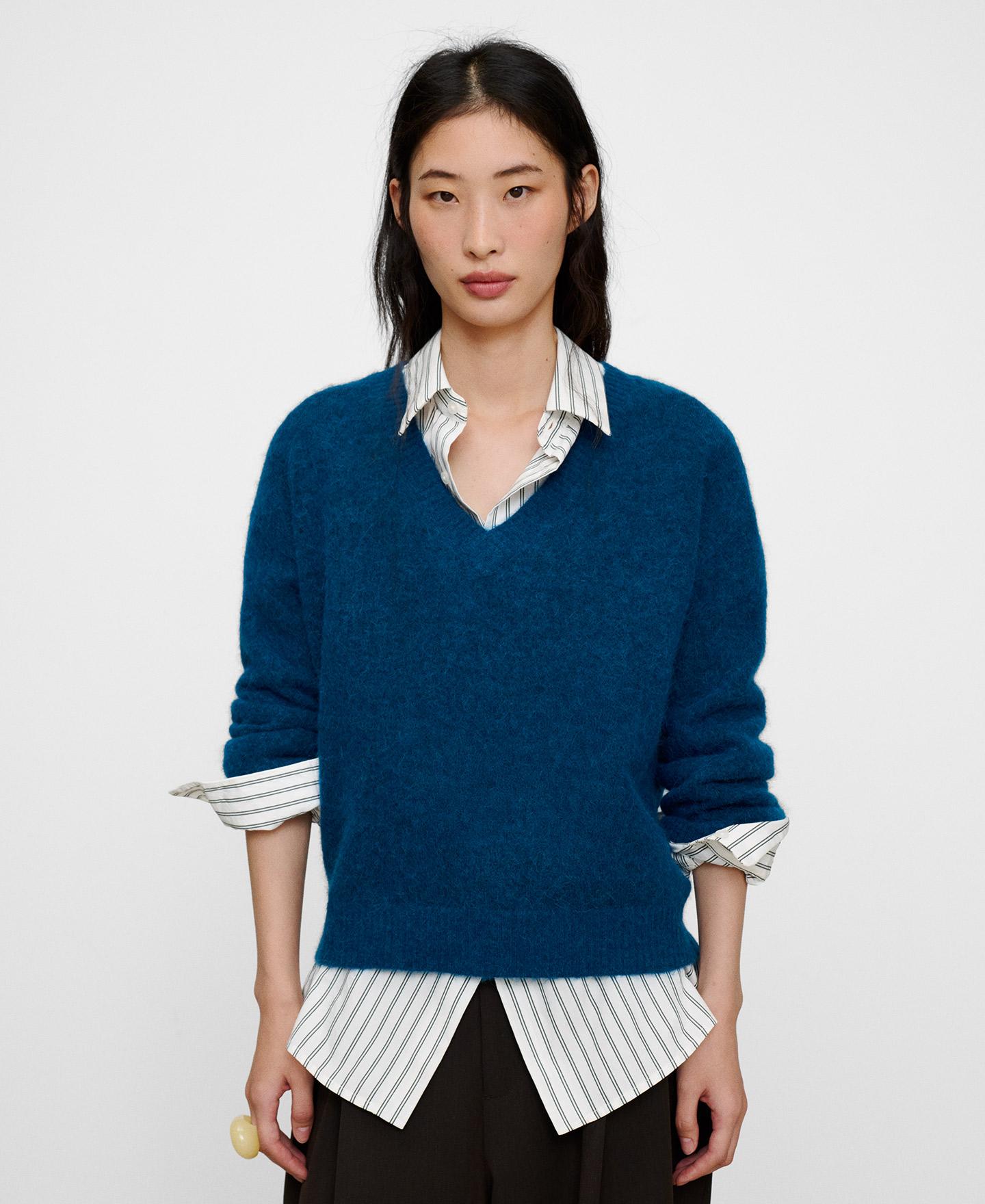Imagen 0 de Jersey de mujer de cuello pico con lana merino Azul