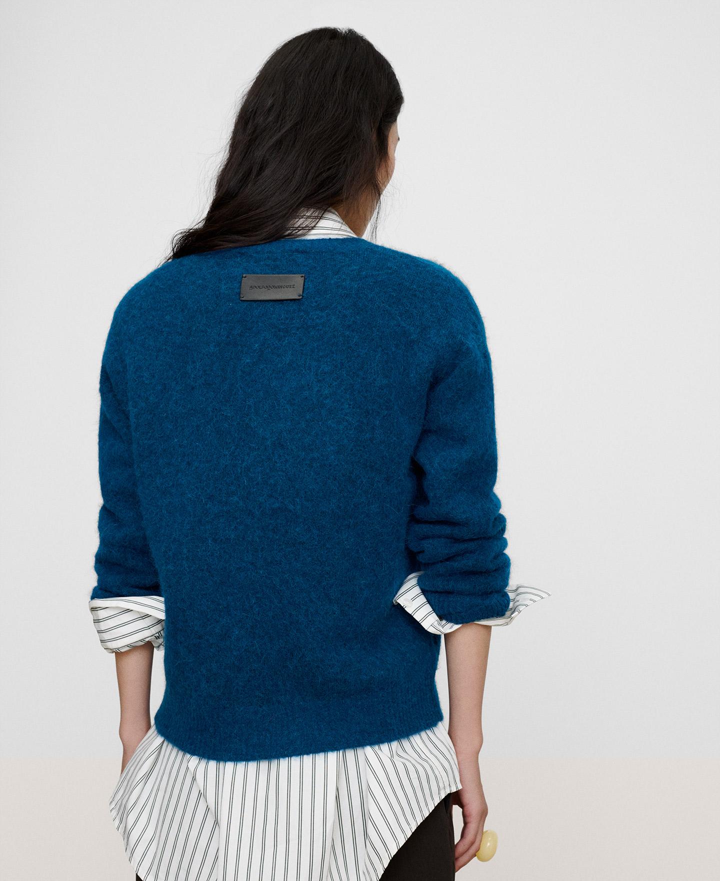 Jersey de mujer de cuello pico con lana merino - Adolfo Dominguez - Azul Azul-3