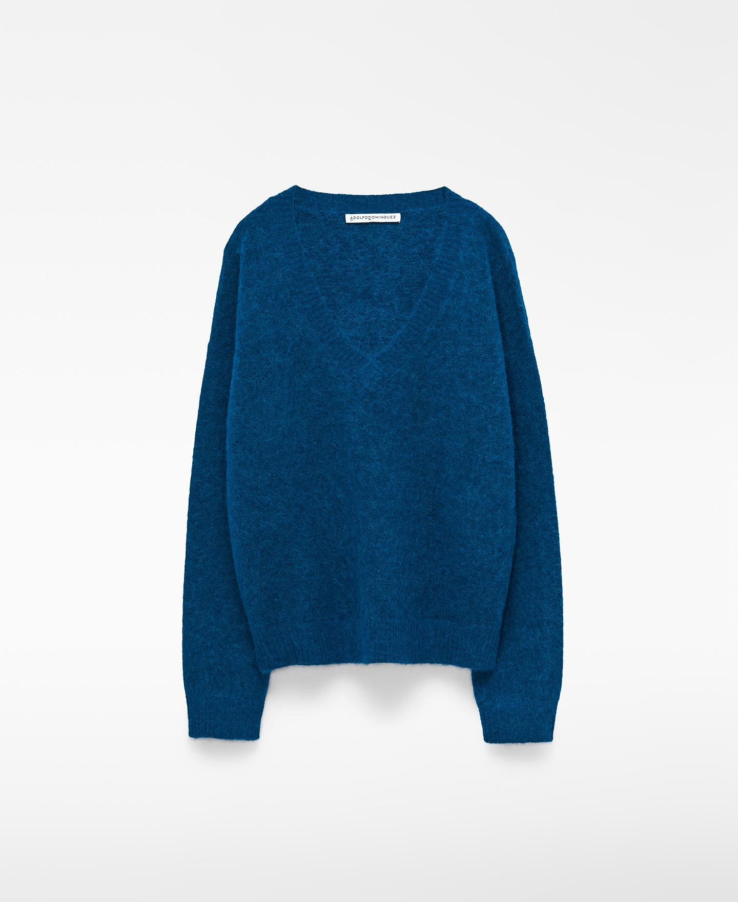 Jersey de mujer de cuello pico con lana merino - Adolfo Dominguez - Azul Azul-6
