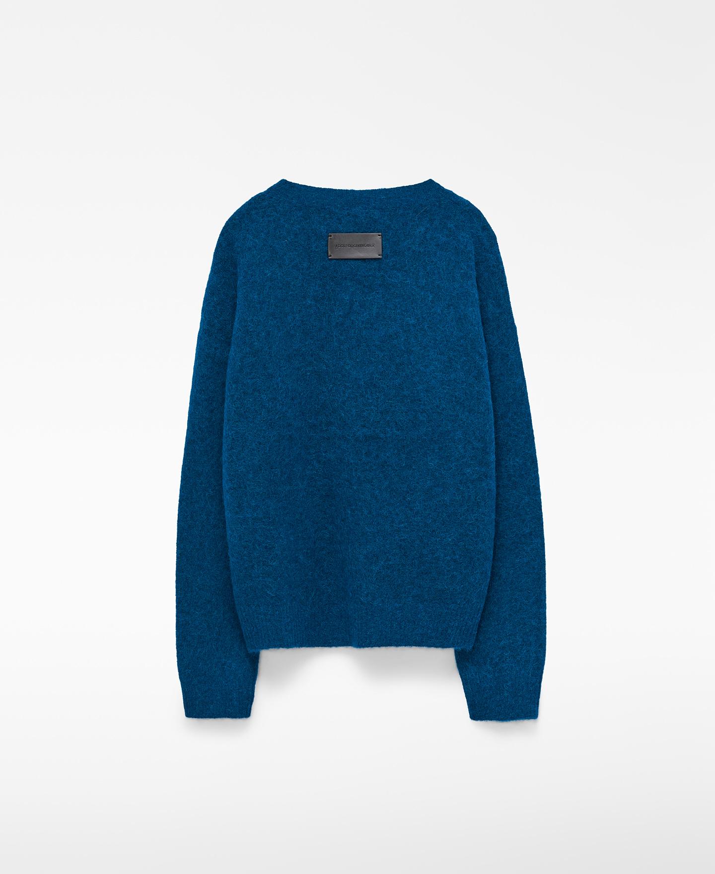 Jersey de mujer de cuello pico con lana merino - Adolfo Dominguez - Azul Azul-5
