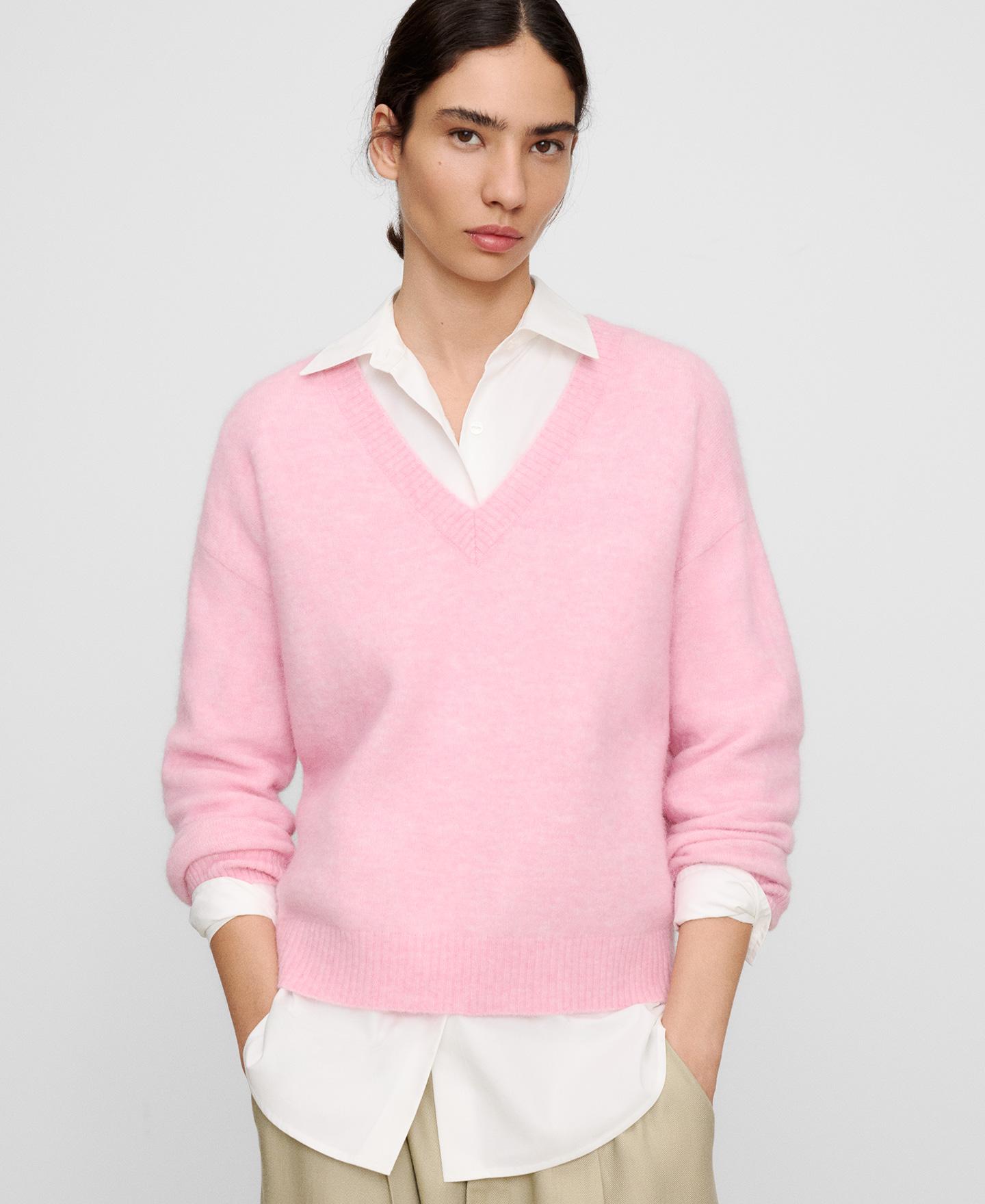 Imagen 0 de Jersey de mujer con alpaca y cuello pico Rosa