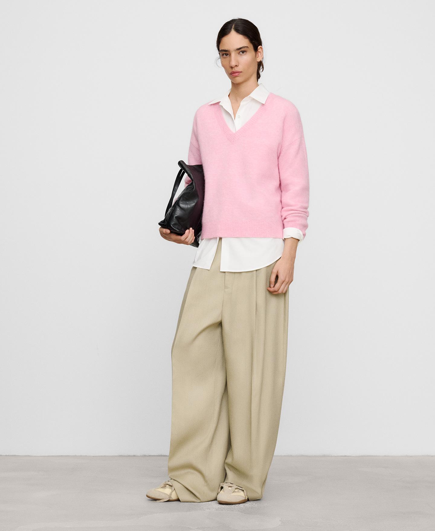 Jersey de mujer con alpaca y cuello pico - Adolfo Dominguez - Rosa Rosa-2