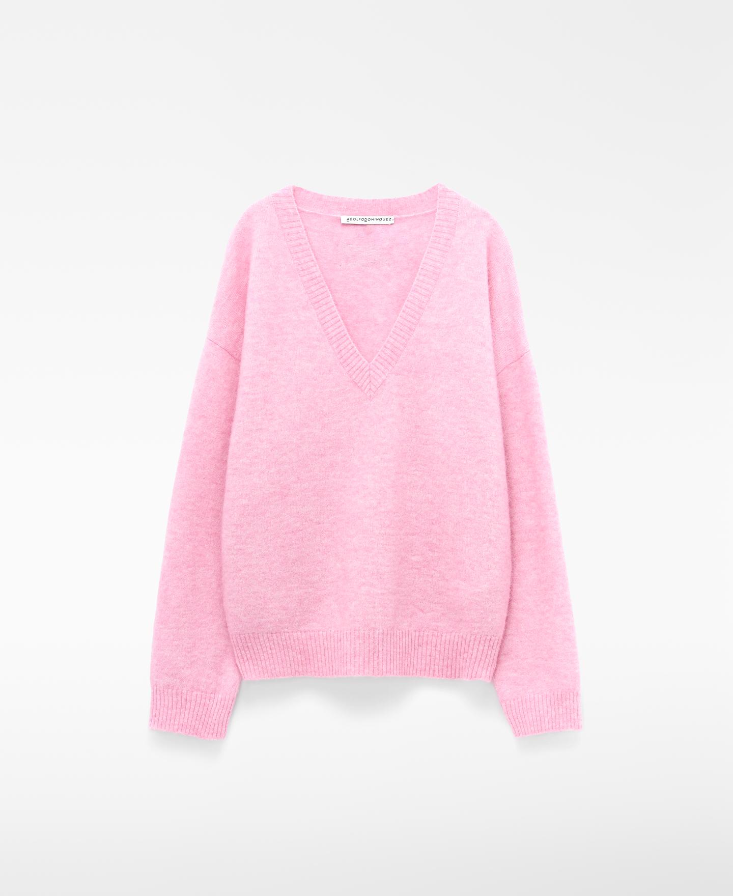 Jersey de mujer con alpaca y cuello pico - Adolfo Dominguez - Rosa Rosa-6