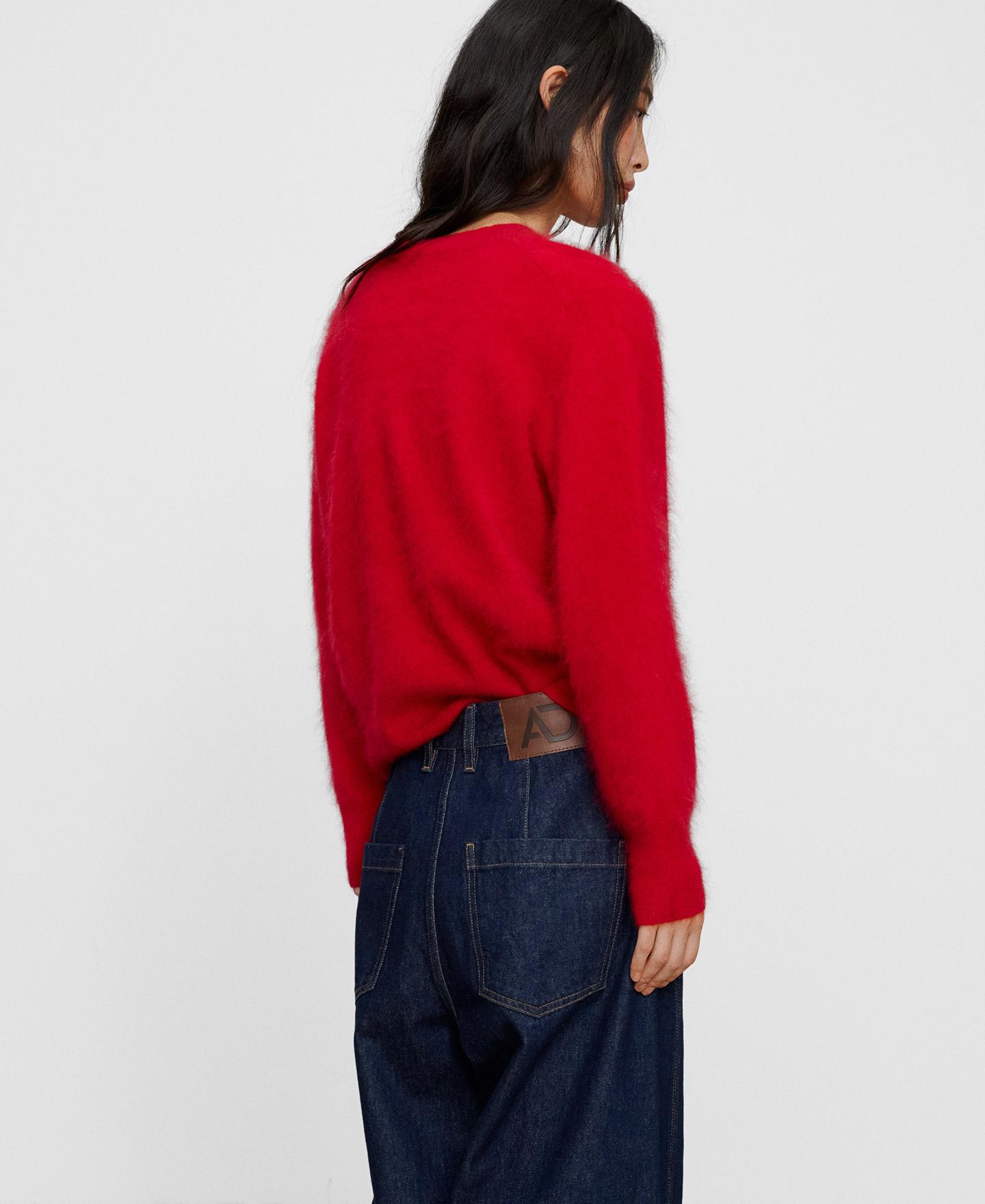 Jersey de mujer cardado con cuello pico en lana merino - Adolfo Dominguez - Rojo Rojo-3