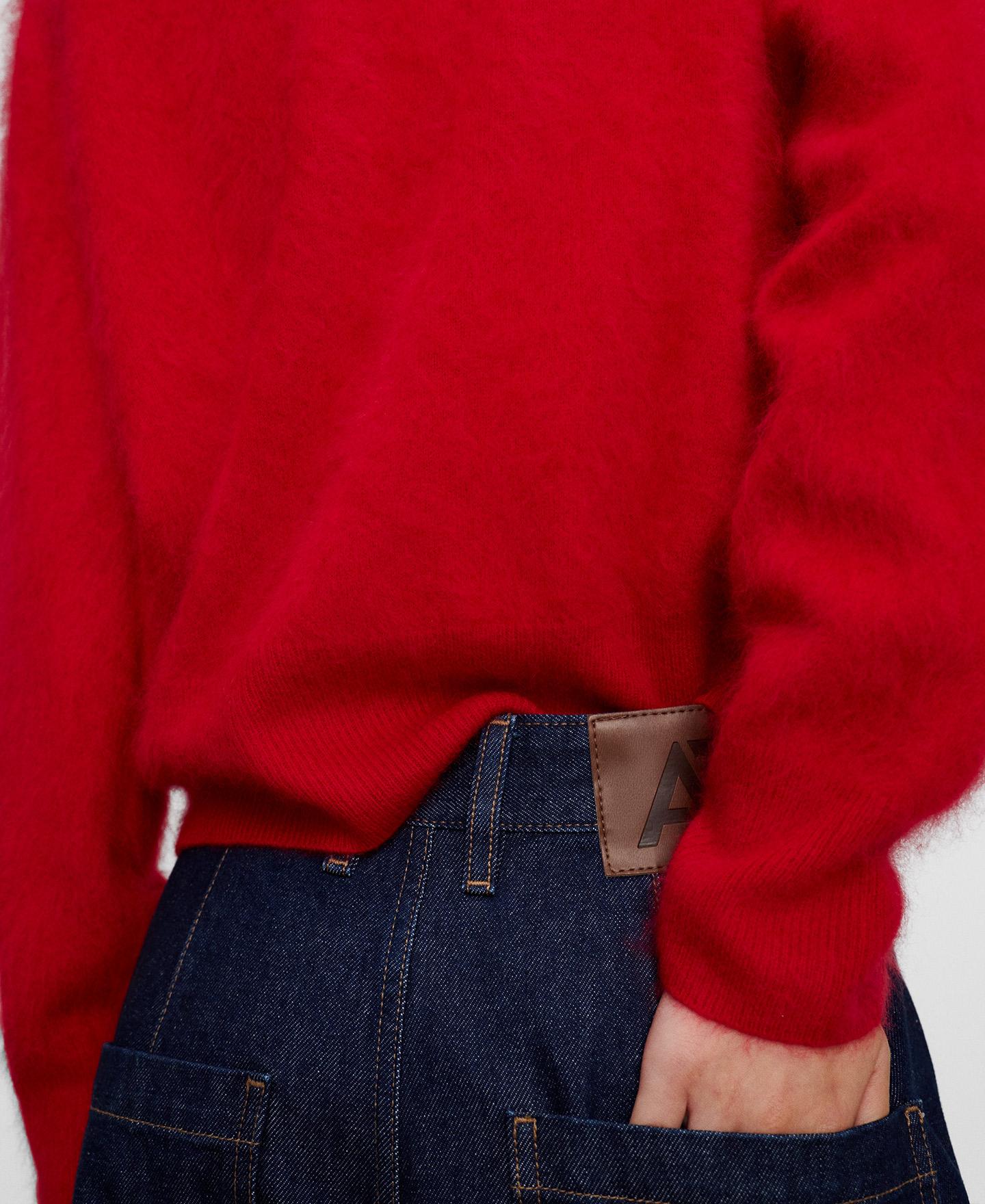 Jersey de mujer cardado con cuello pico en lana merino - Adolfo Dominguez - Rojo Rojo-4