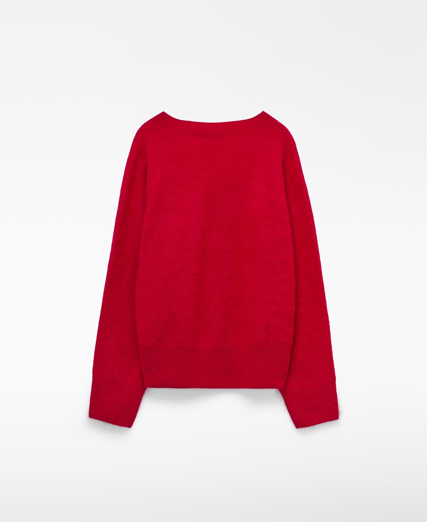 Jersey de mujer cardado con cuello pico en lana merino - Adolfo Dominguez - Rojo Rojo-5