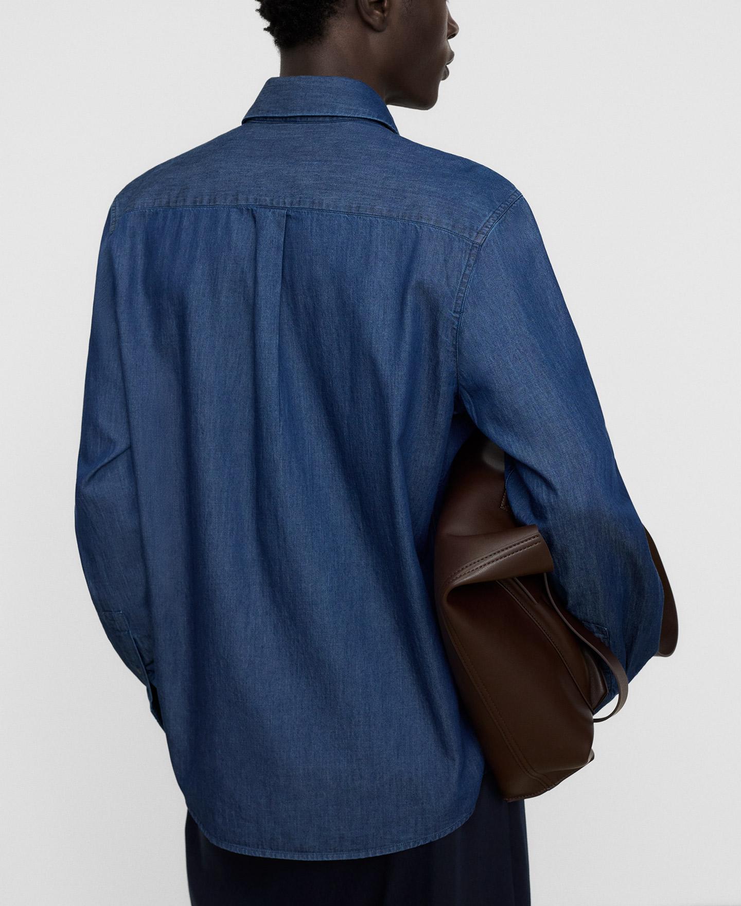Camisa vaquera de hombre de algodón cuello italiano y manga larga - Adolfo Dominguez - Azul denim Azul denim-3