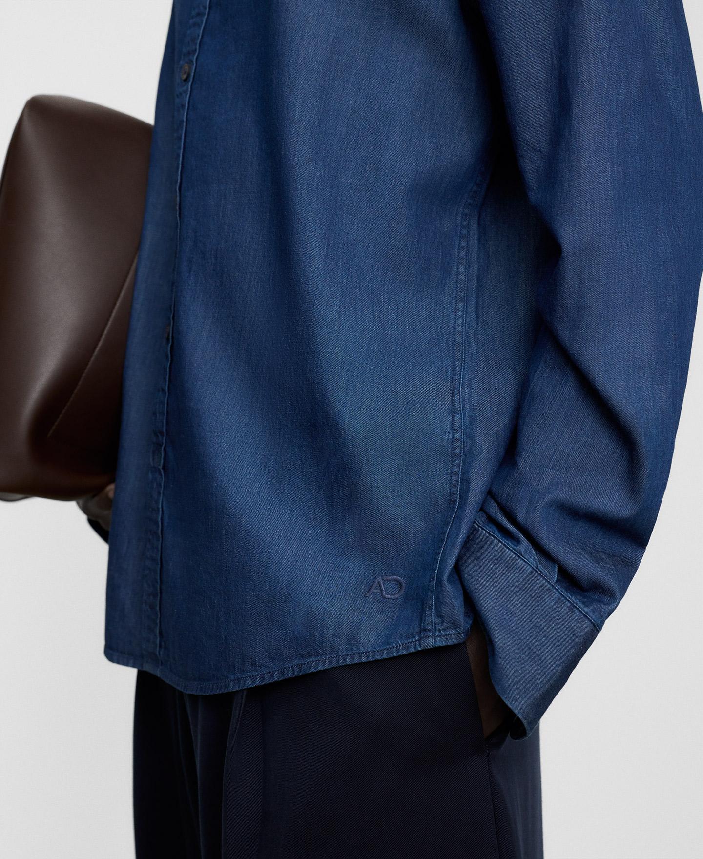 Camisa vaquera de hombre de algodón cuello italiano y manga larga - Adolfo Dominguez - Azul denim Azul denim-4