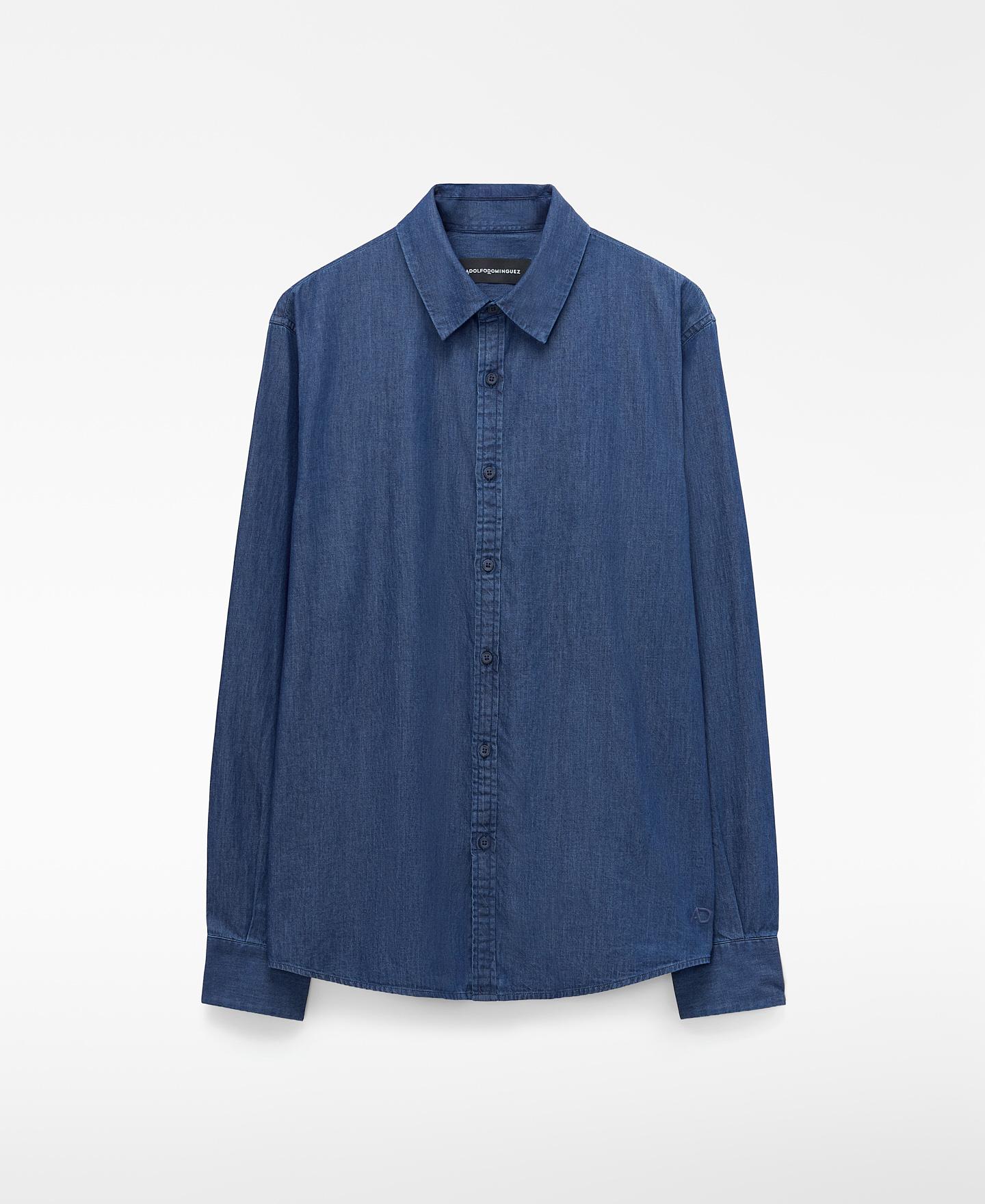 Camisa vaquera de hombre de algodón cuello italiano y manga larga - Adolfo Dominguez - Azul denim Azul denim-6