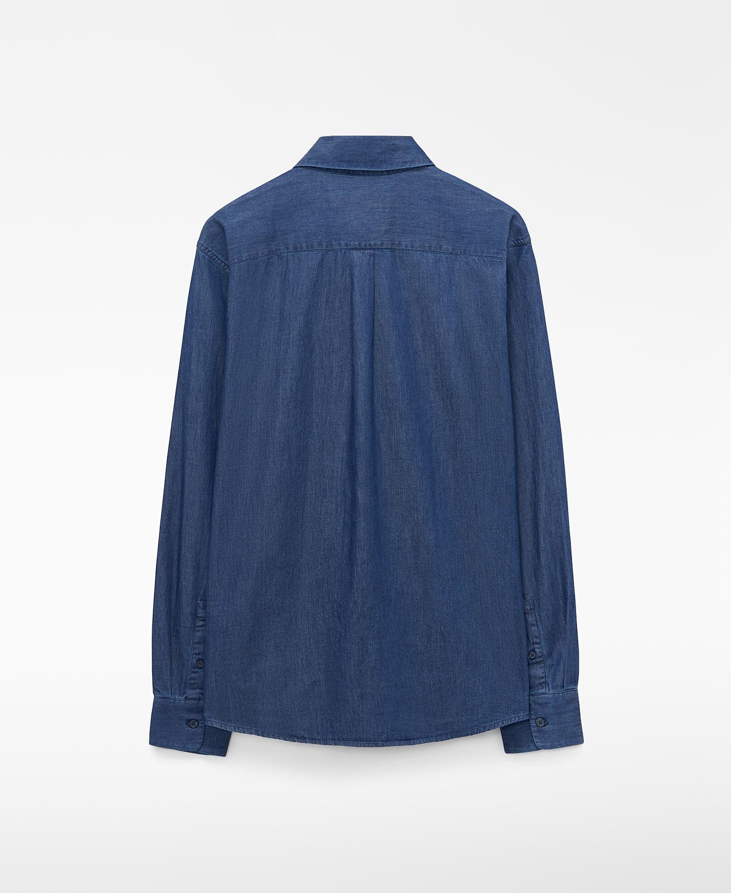 Camisa vaquera de hombre de algodón cuello italiano y manga larga - Adolfo Dominguez - Azul denim Azul denim-5