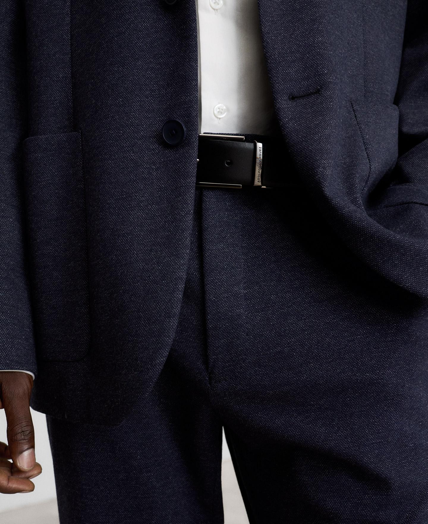 Pantalón de vestir de hombre regular fit textura microdibujo - Adolfo Dominguez - Navy Navy-4
