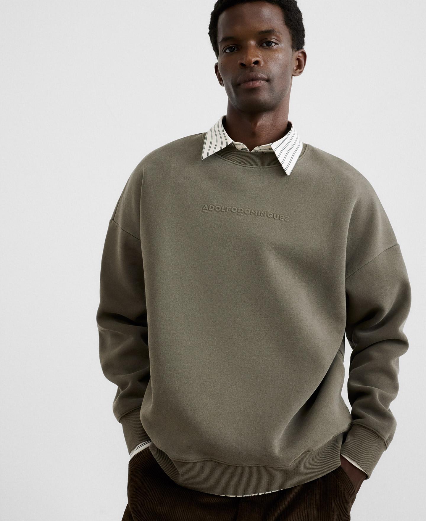 Imagen 0 de Sudadera sin capucha de hombre relaxed fit con efecto lavado Kaki