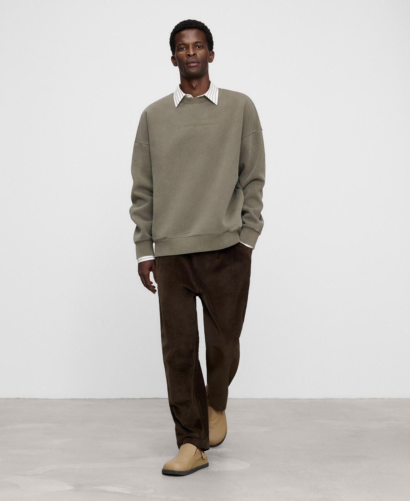 Sudadera sin capucha de hombre relaxed fit con efecto lavado - Adolfo Dominguez - Kaki Kaki-2