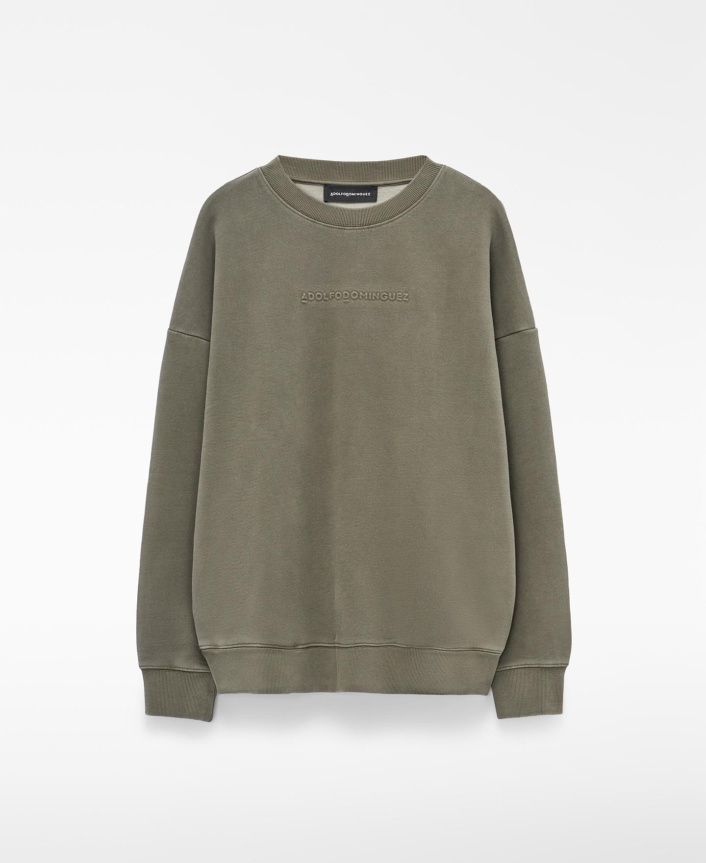 Sudadera sin capucha de hombre relaxed fit con efecto lavado - Adolfo Dominguez - Kaki Kaki-6
