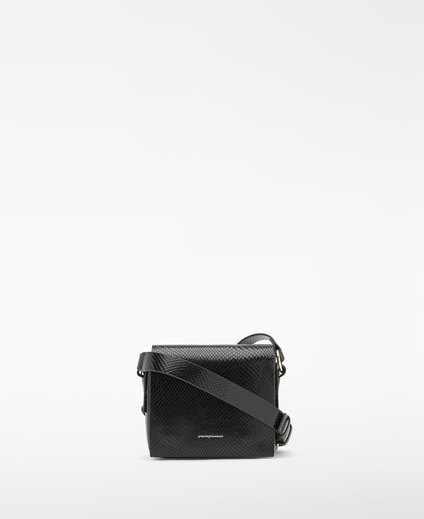 Bolso de hombro mica de piel con grabado efecto serpiente - Adolfo Dominguez - Negro Negro-1