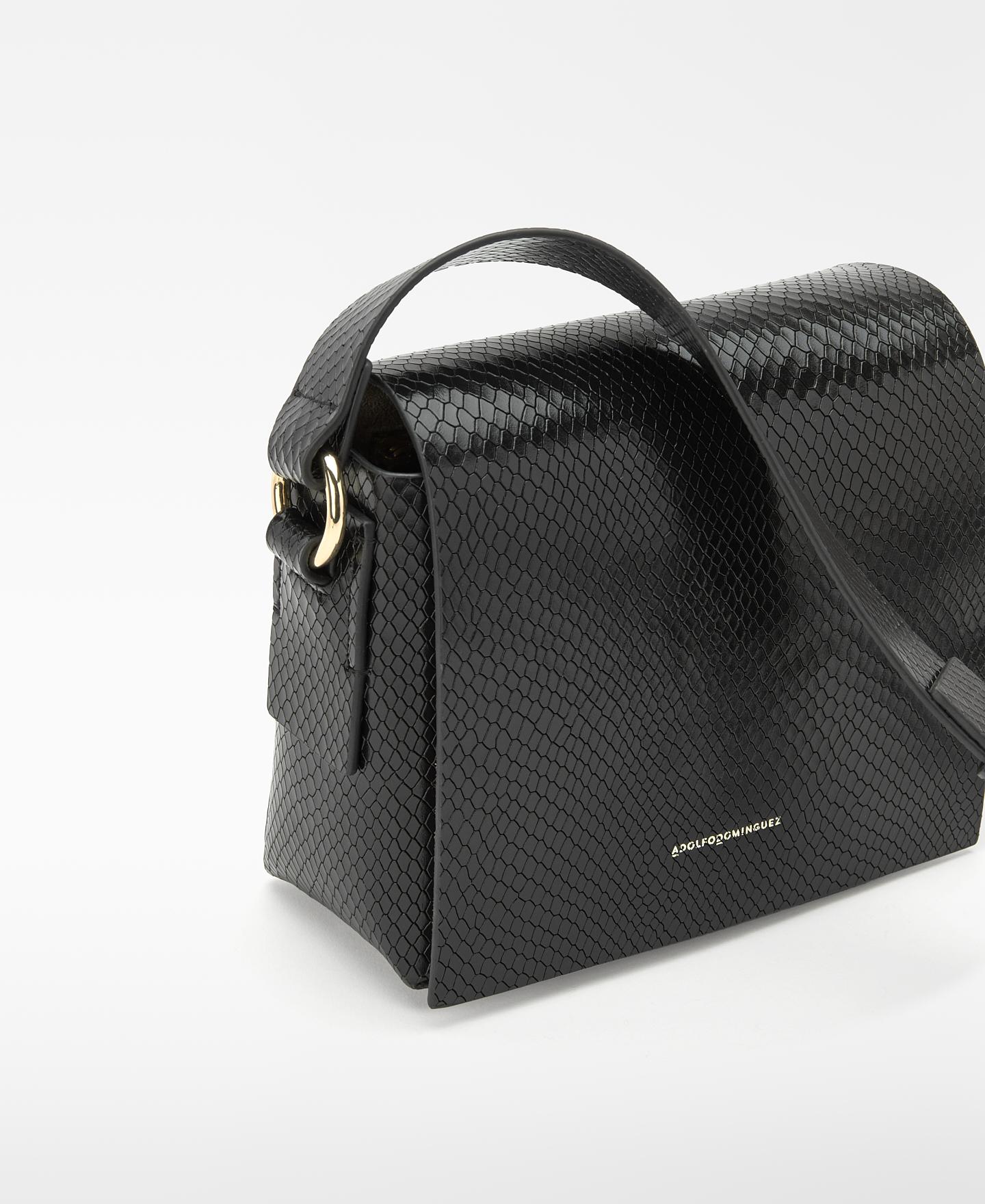 Bolso de hombro mica de piel con grabado efecto serpiente - Adolfo Dominguez - Negro Negro-4