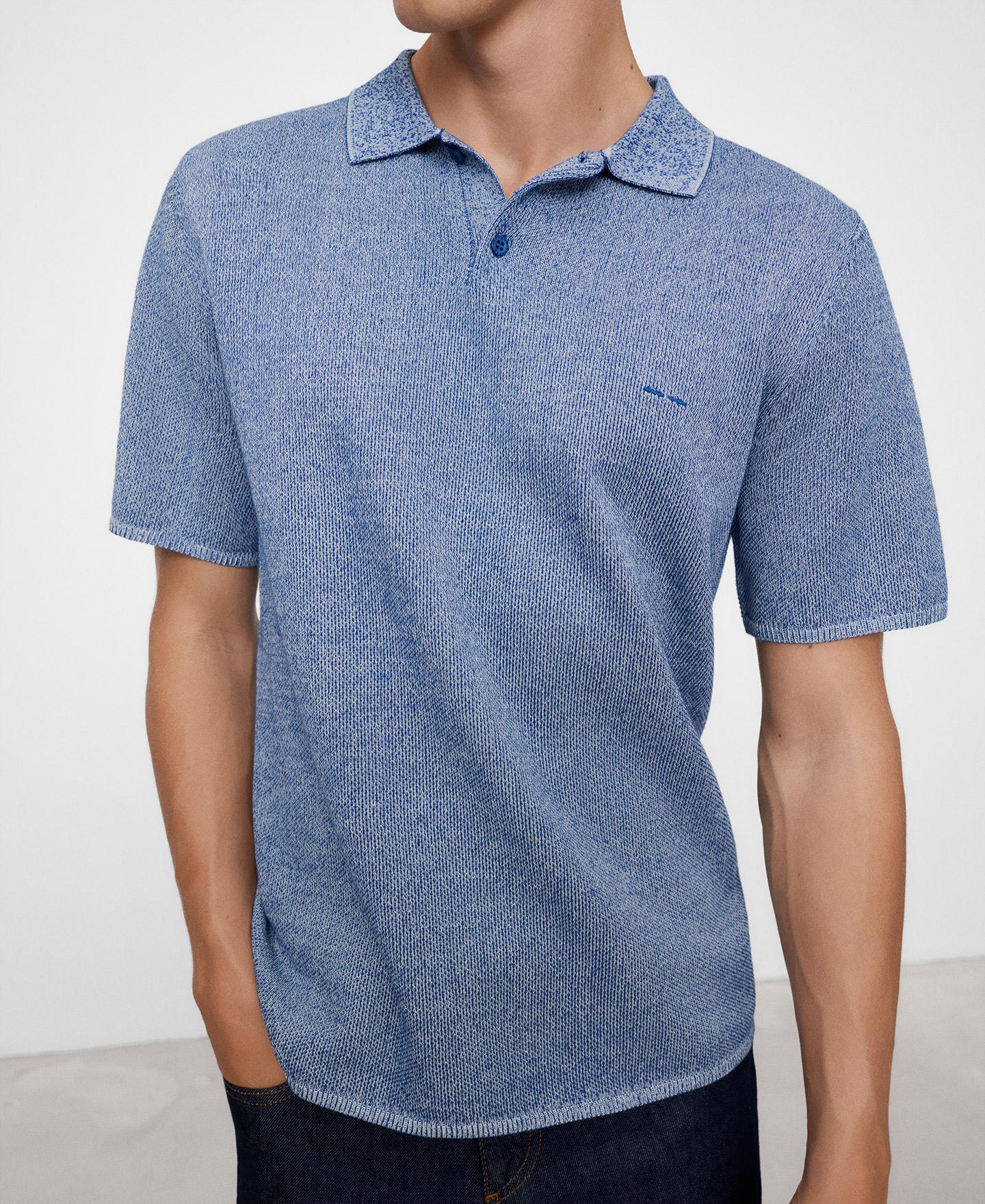 Imagen 0 de Polo de manga corta de hombre en algodón y lino con cuello italiano Azul porcelana