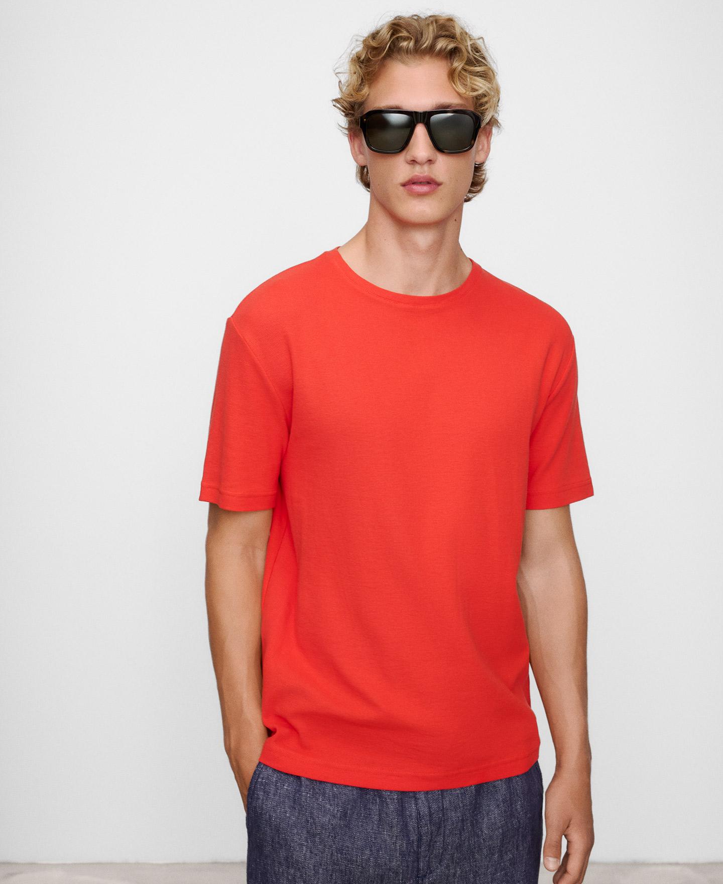 Camiseta de manga corta de hombre de algodón de cuello caja - Adolfo Dominguez - Rojo Rojo-1