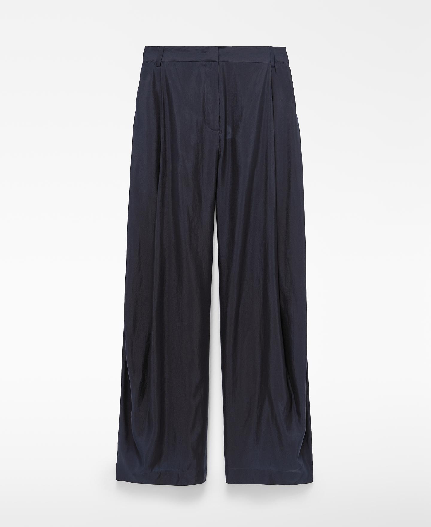 Pantalón ancho de mujer con pliegue lateral - Adolfo Dominguez - Azul marino Azul marino-6